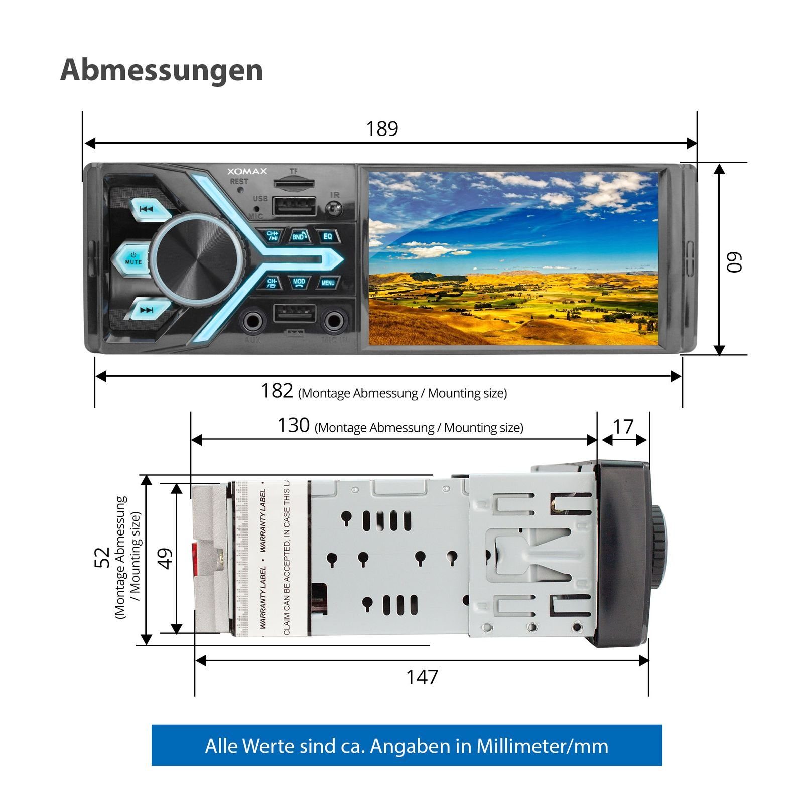 XOMAX XM-V426 Autoradio mit 4 Zoll Bildschirm, Bluetooth, 2x USB, SD, 1 DIN Autoradio