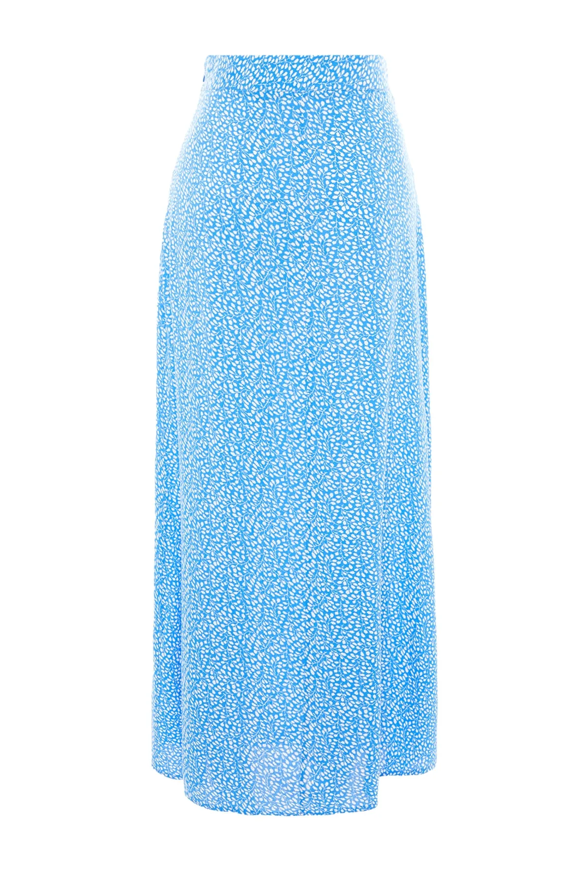Trendyol Modest  Blauer ausgestellter Rock aus Viskosegewebe mit Blumendruck TCTSS21ET0497