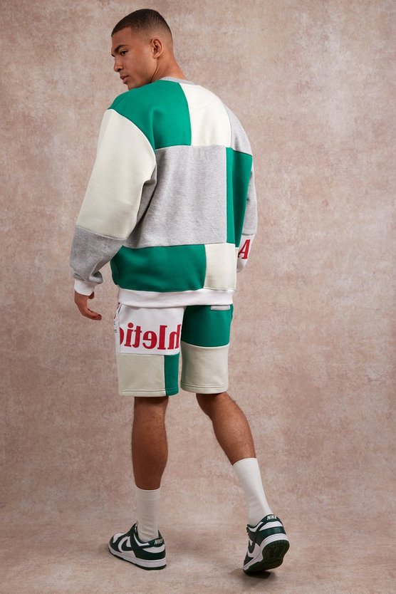 Lockere Patchwork Jersey-Shorts mit Print