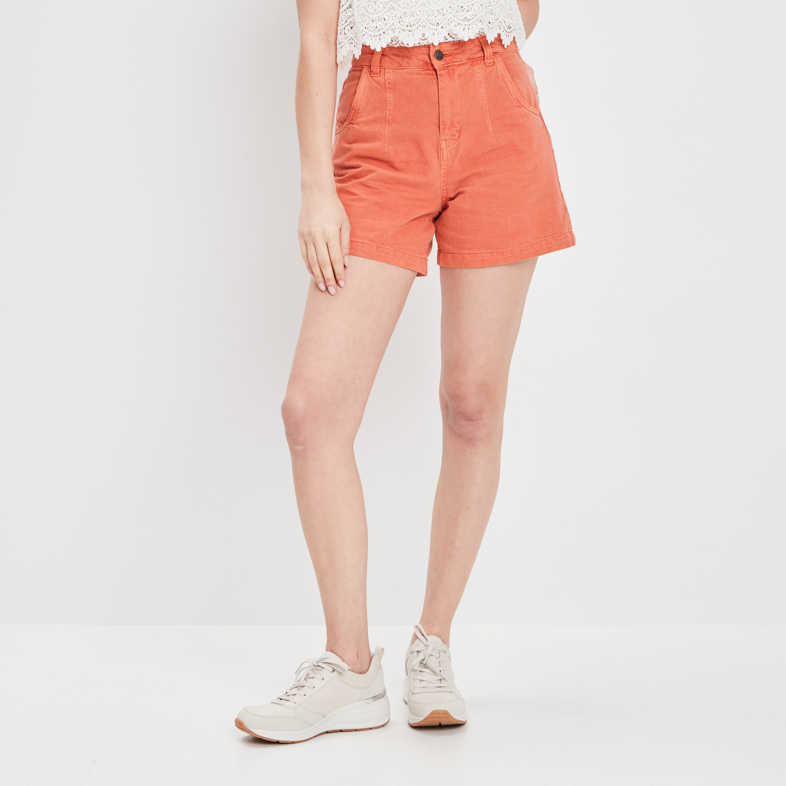 Short droit en jean rouge corail femme | La Halle