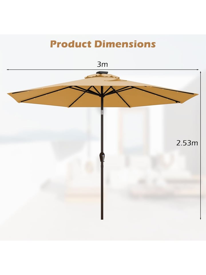 COSTWAY Sonnenschirm 300 cm mit LED-Solar-Beleuchtung in Beige günstig kaufen onesize