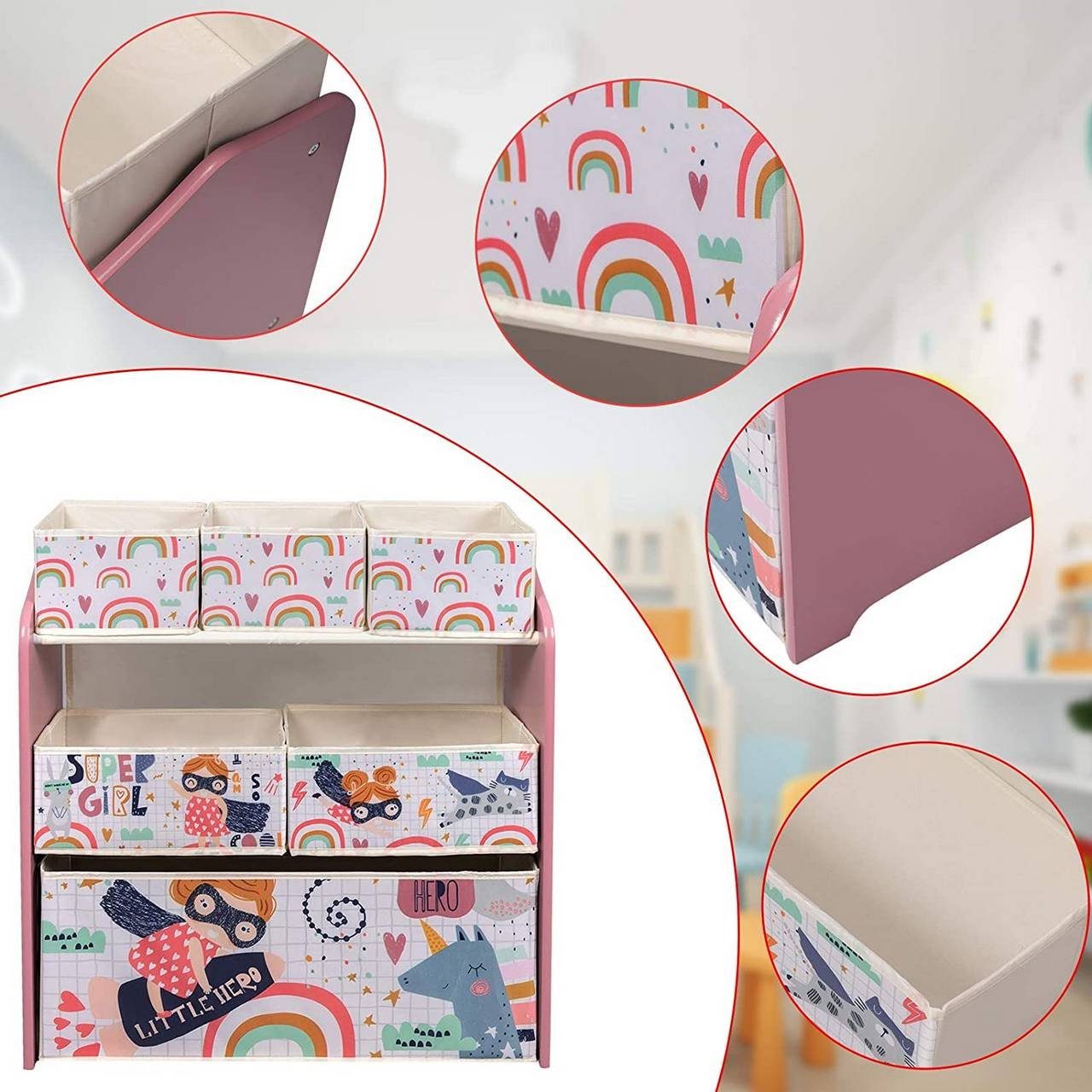EUGAD Bücherregal, Kinder Aufbewahrungsregal Spielzeugregal aus MDF Rosa