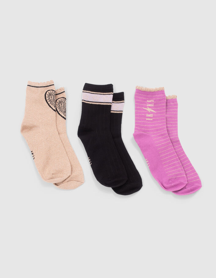 Chaussettes noires, violettes et dorées fille