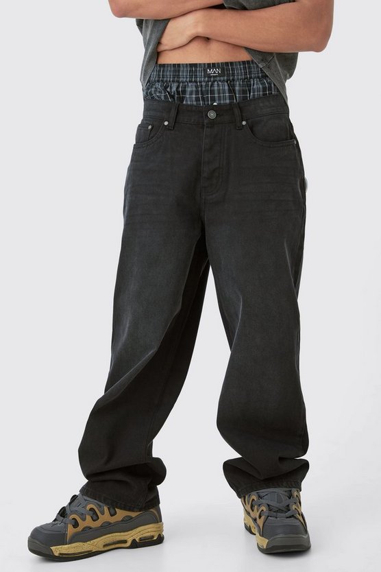 Lockere Jeans in gewaschenem Schwarz