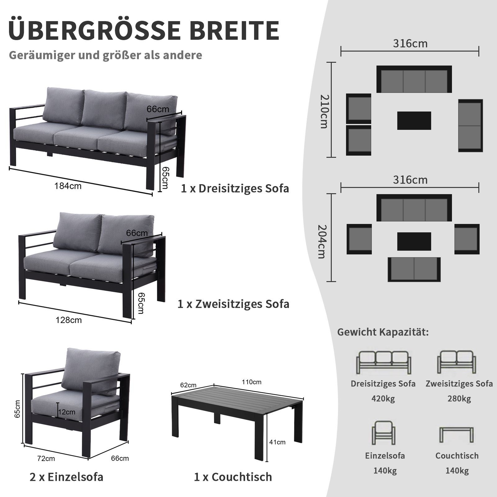 MeXo von GLP HOME Loungeset Gartenmöbel set sale aus Aluminium, Gartenlounge Set für 4-7 Personen, (Spar-Set, Essgruppe 4-5-tlg., 1x3er-Sofa, 1x2er-Sofa, 2xEinzelsessel, 1xTisch)