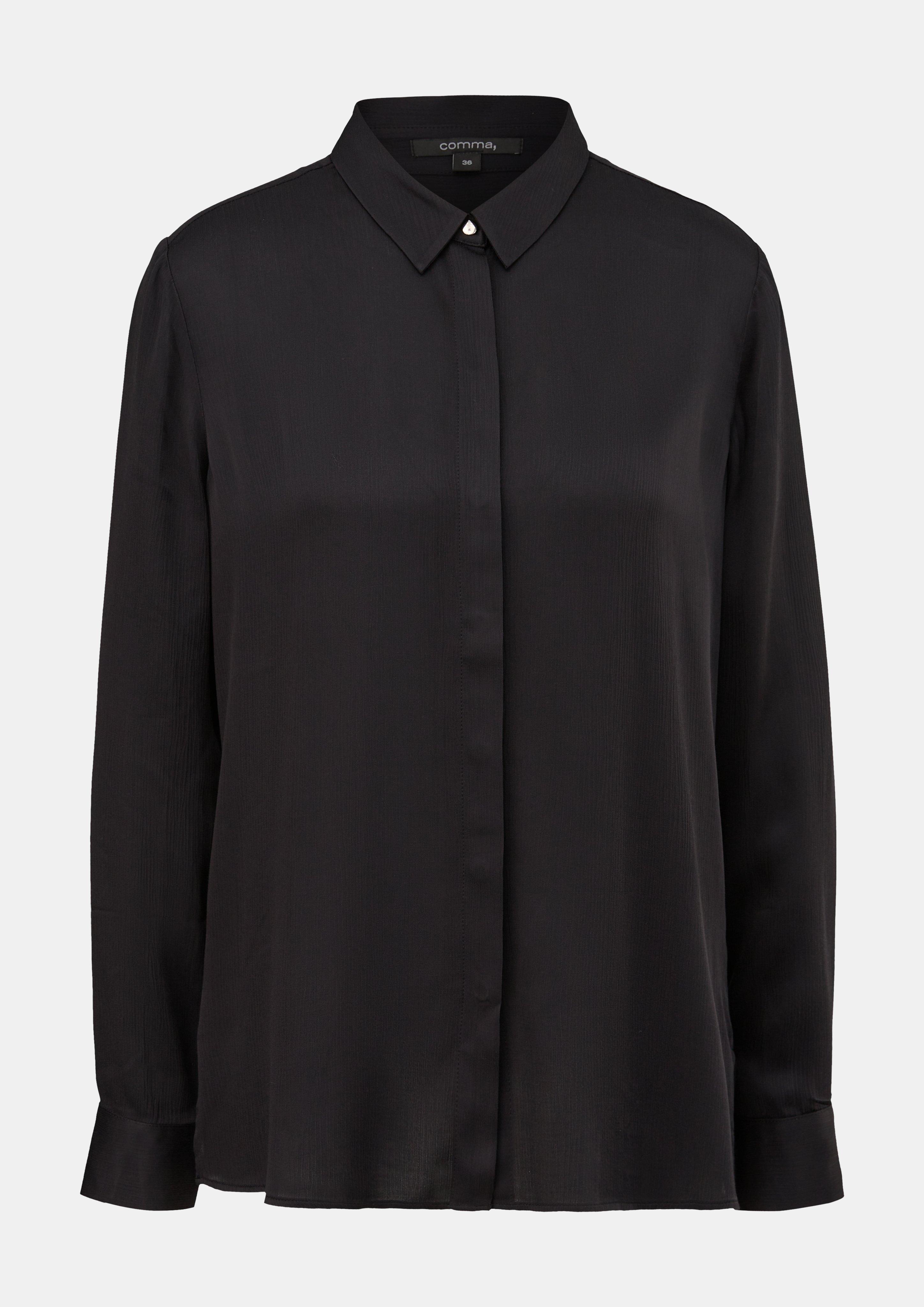 Satin-Bluse mit Crinkle-Struktur - schwarz