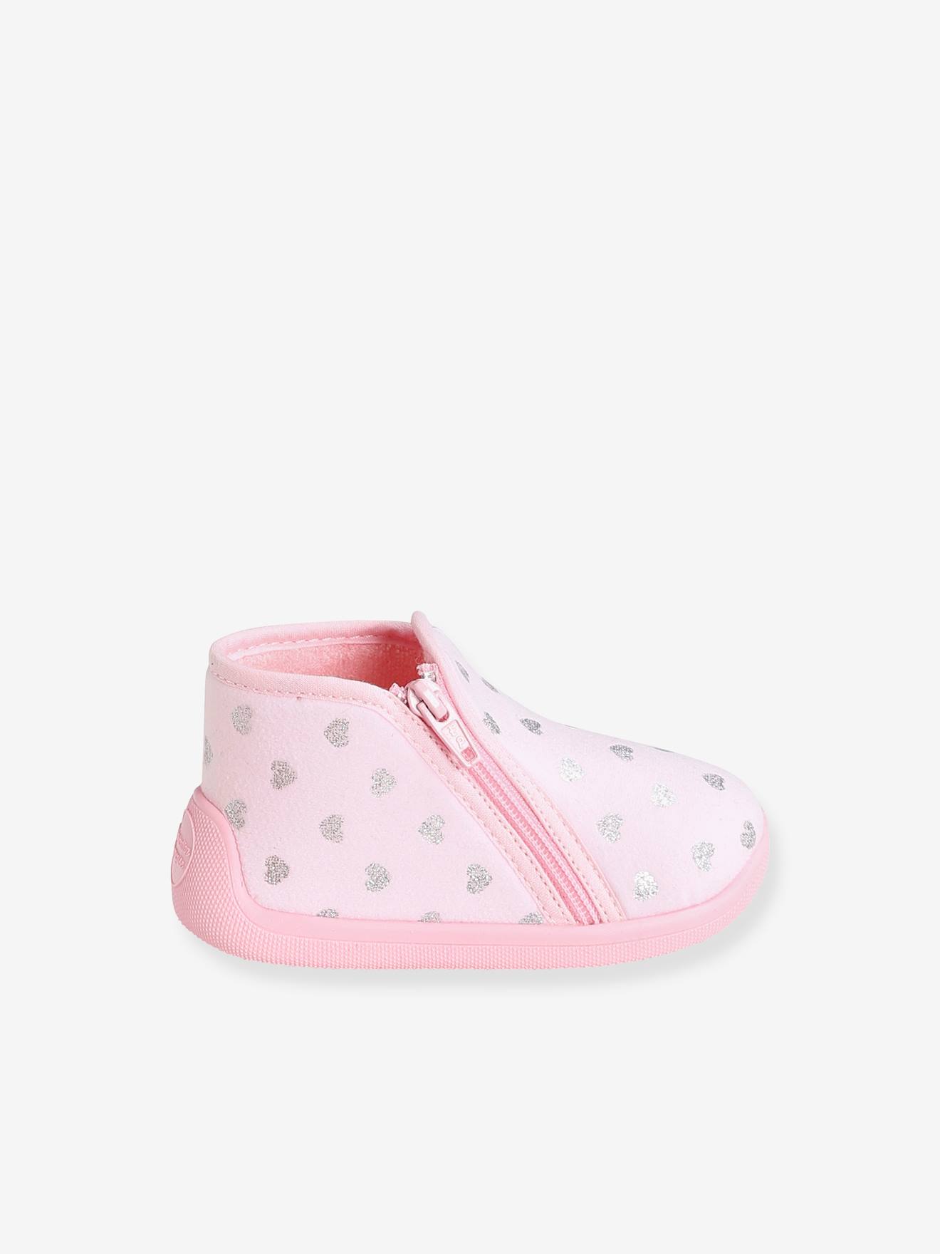 Chaussons zippés bébé fille fabriqués en France rose imprimé