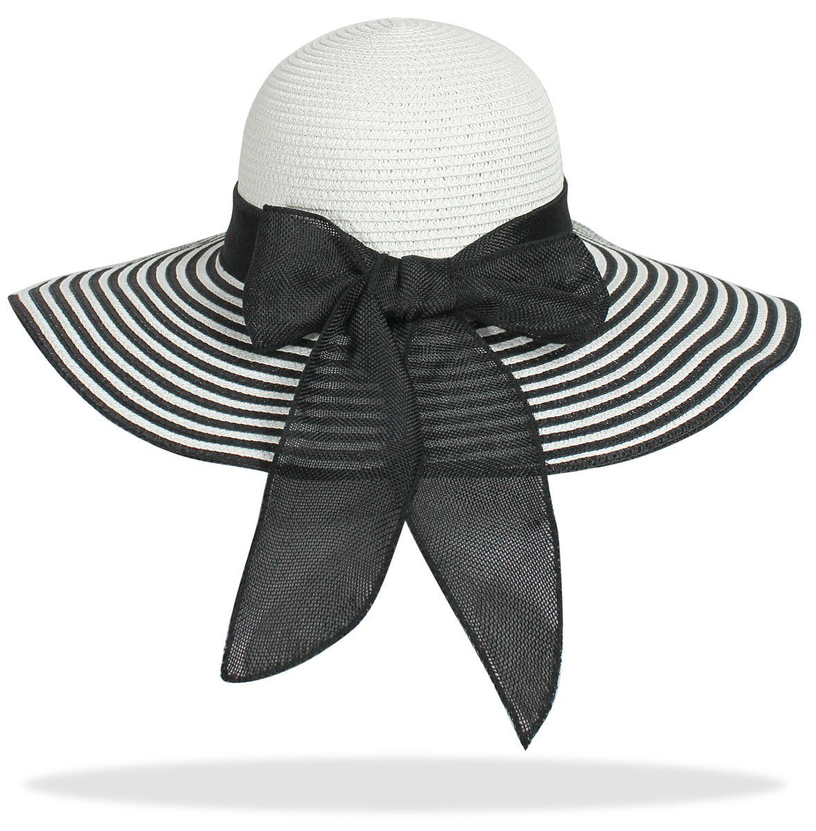 dy_mode Strohhut Eleganter Damen Strohhut mit Schleife weicher Sonnenhut Sommerhut breiter Krempe