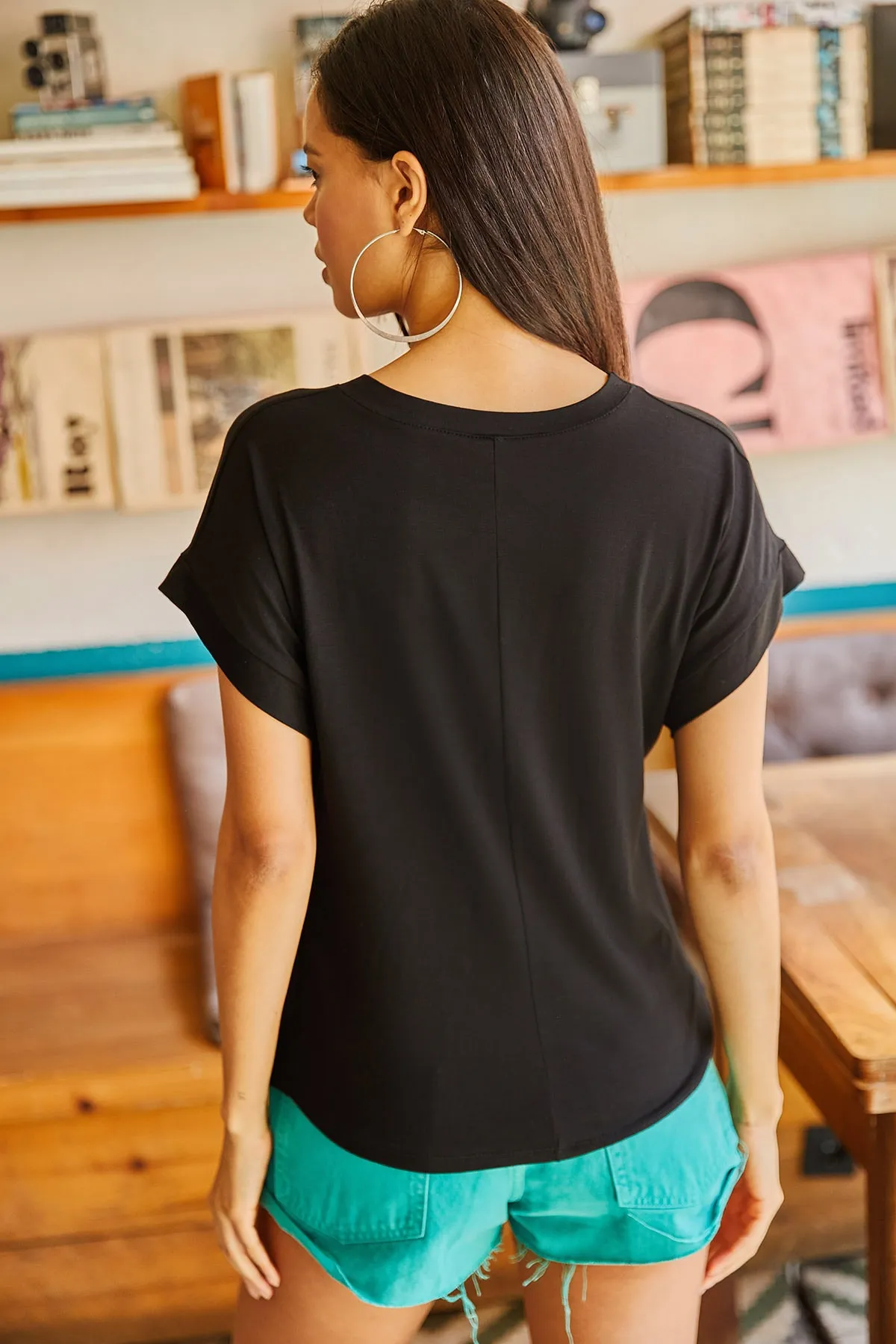 Olalook  Schwarze Fledermaus-Strickbluse aus Viscon für Damen