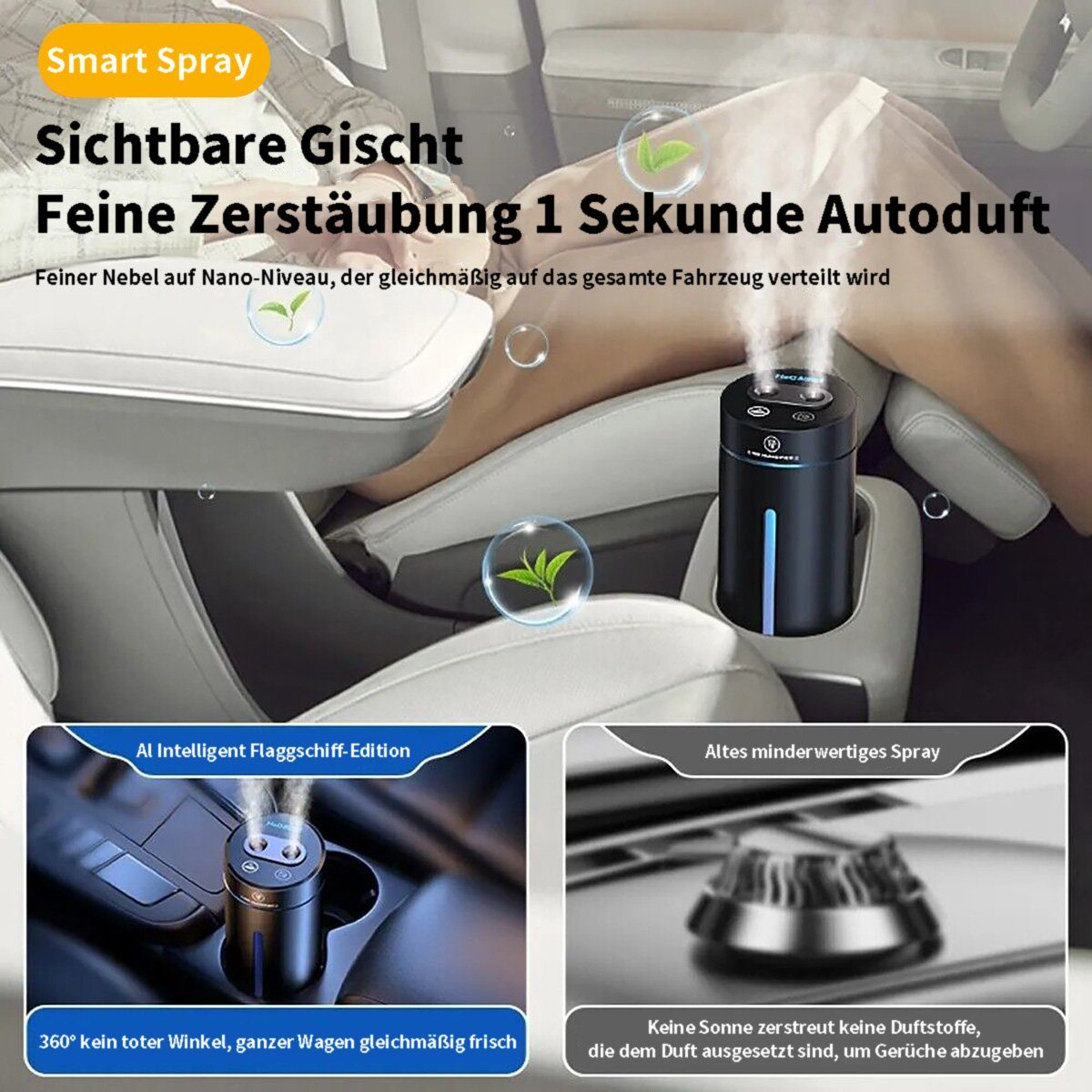 götäzer Luftbefeuchter Auto Intelligente Dual-Düsen-Luftbefeuchter Aromatherapie-Maschine, Elektrisch,kabellos und tragbar,frische Luft,buntes LED-Umgebungslicht