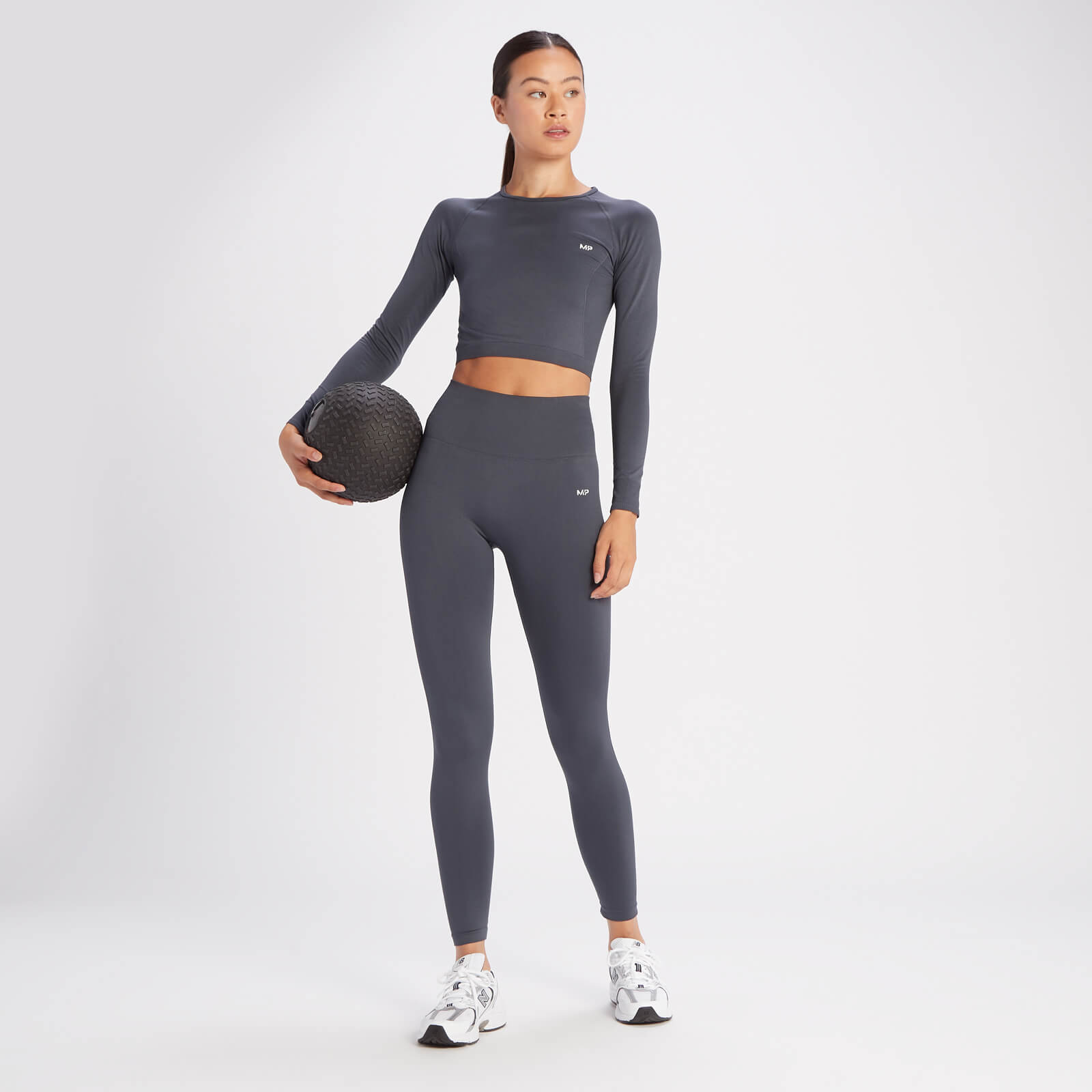 Crop top sans coutures à manches longues MP Shape pour femmes – Anthracite