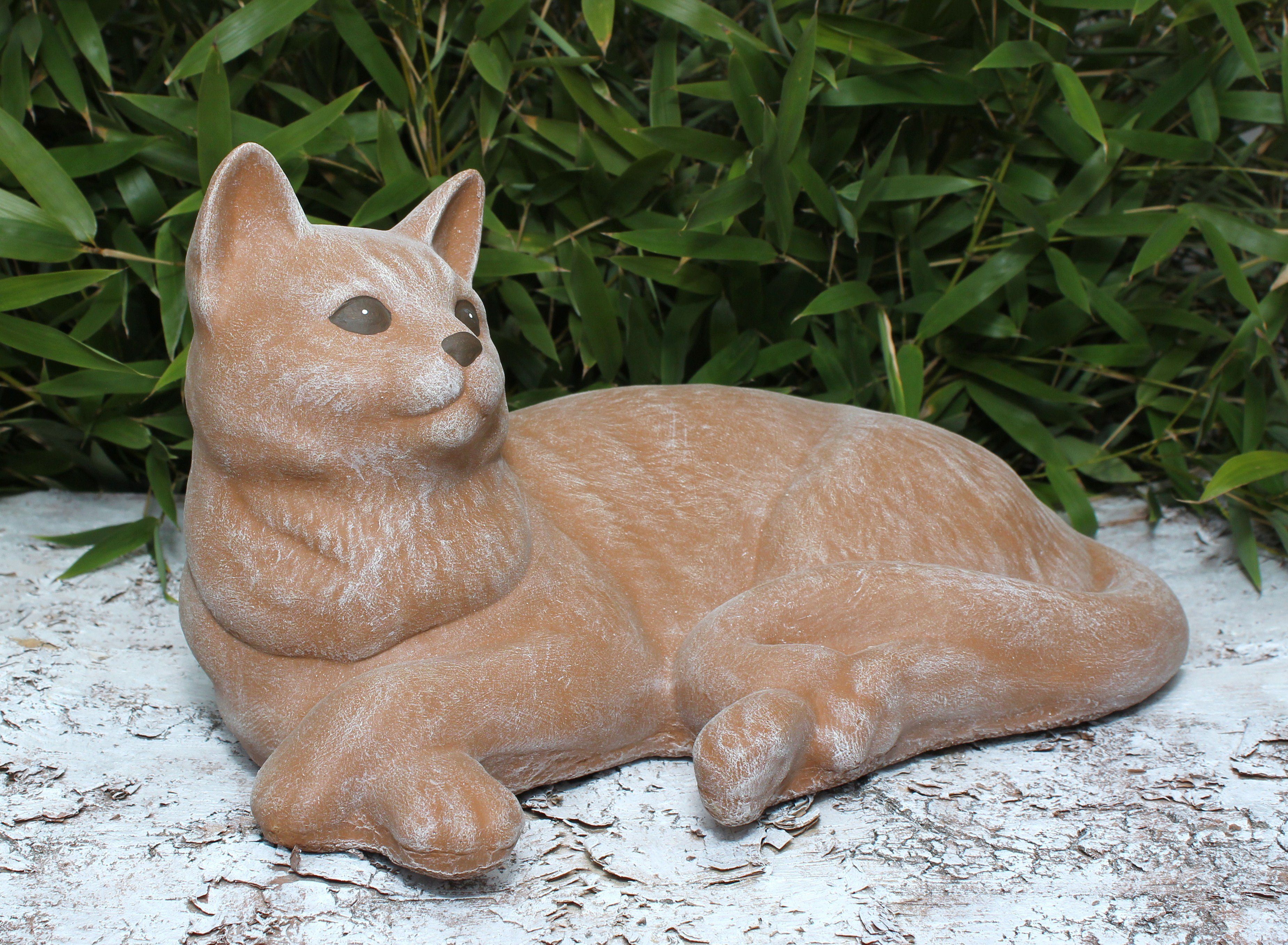 Tiefes Kunsthandwerk Tierfigur Dekofigur Katze liegend - Steinfigur für Haus und Garten, frostsicher, winterfest, Made in Germany