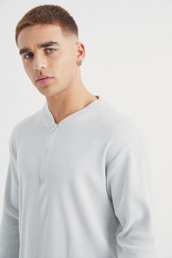 Langärmliges Slim-Fit Poloshirt in Waffeloptik