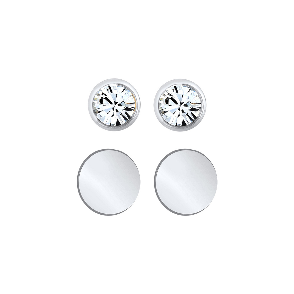 Elli Elli Boucles d'Oreilles Femmes Clous d'oreilles Plaquettes Set de 2 avec Cristaux Boucles d'oreilles