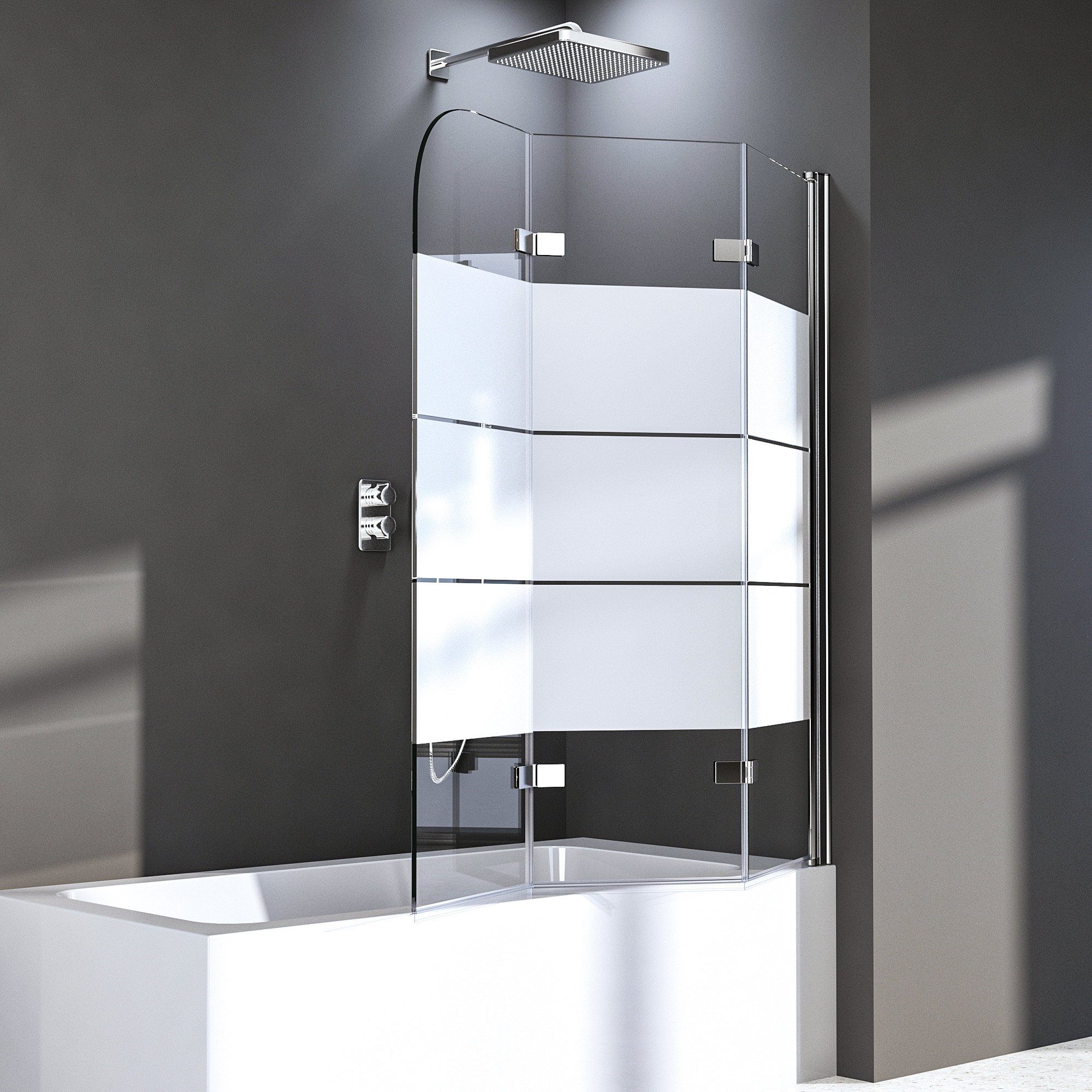 Boromal Badewannenaufsatz Duschwand für Badewanne 120x140cm 3-teilig Faltbar Badewannenfaltwand, Ein Hebe-/Senkmechanik ermöglicht eine leichte Türführung, Nano