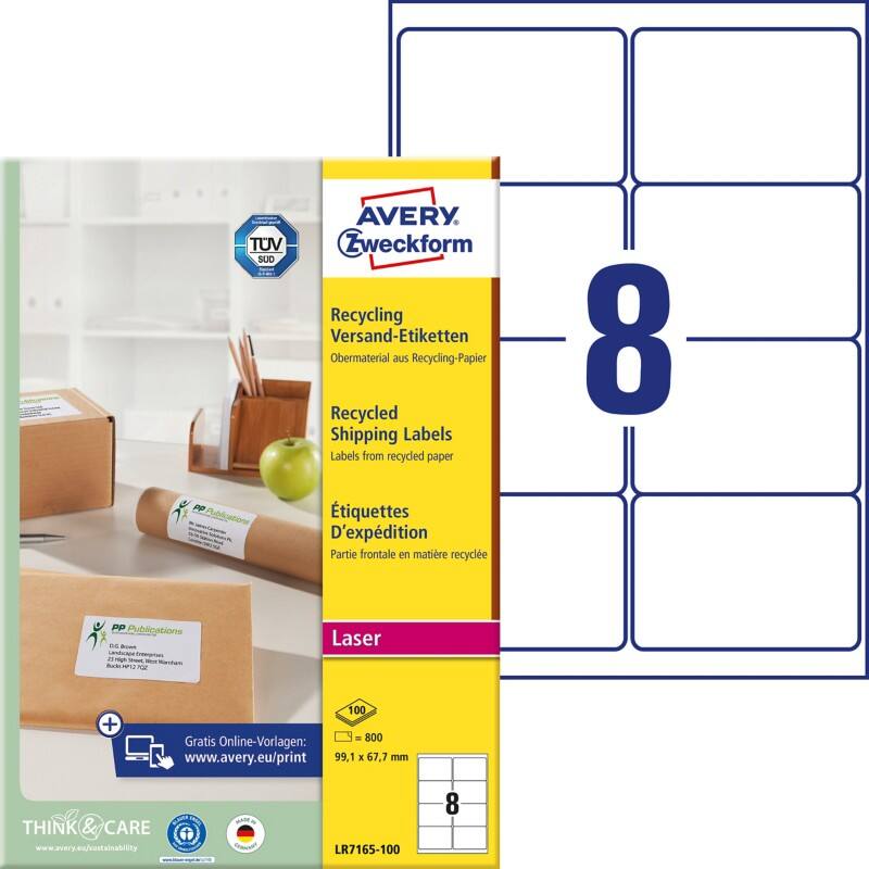 AVERY Zweckform Abziehhilfe QuickPEEL Adressetiketten LR7165-100 Selbsthaftend DIN A4 Naturweiß 99,1 x 67,7 mm Recycled 100 Blatt à 8 Etiketten