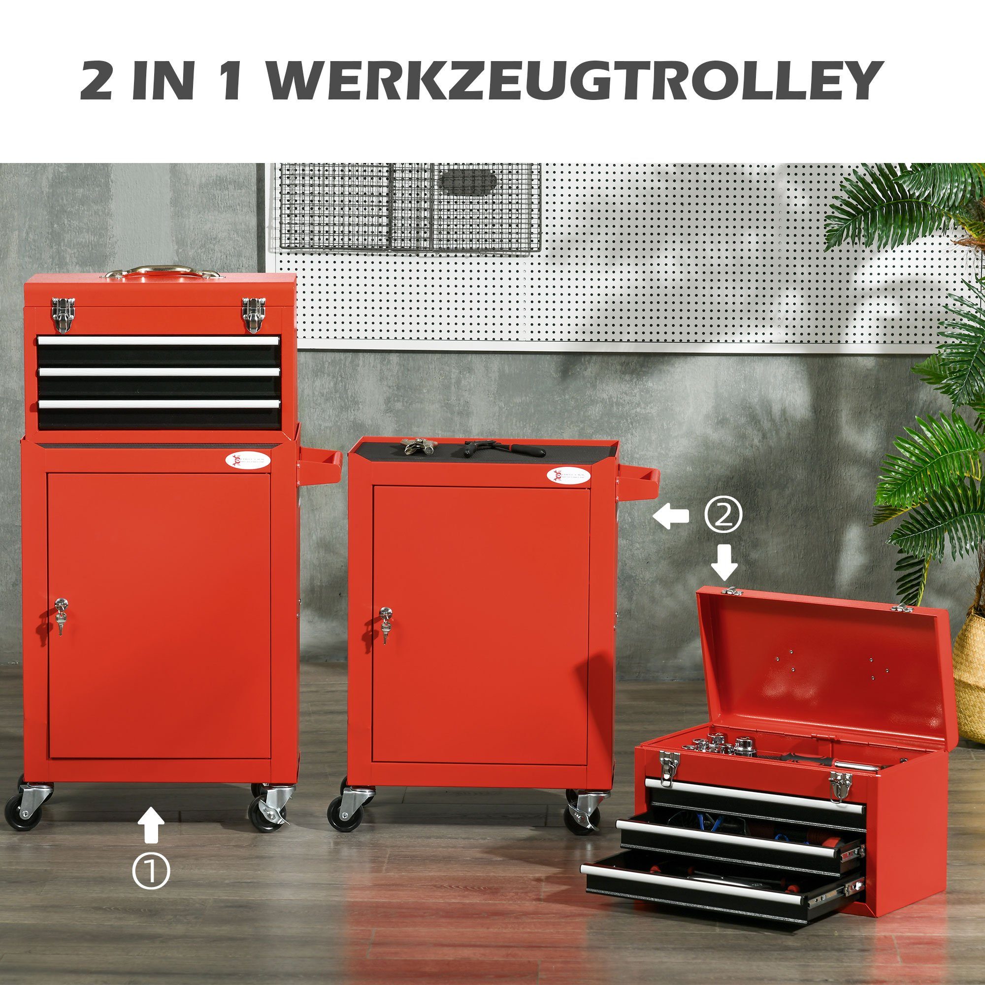 Durhand Werkzeugwagen Werkzeugschrank, Werkzeugkasten Set mit 3 Schubladen, leer, max. Traglast:40 kg, 1-tlg. Werkzeugset, (Werkzeugkiste Set, 1-tlg., Werkzeugkoffer Set), 3-stufig verstellbar