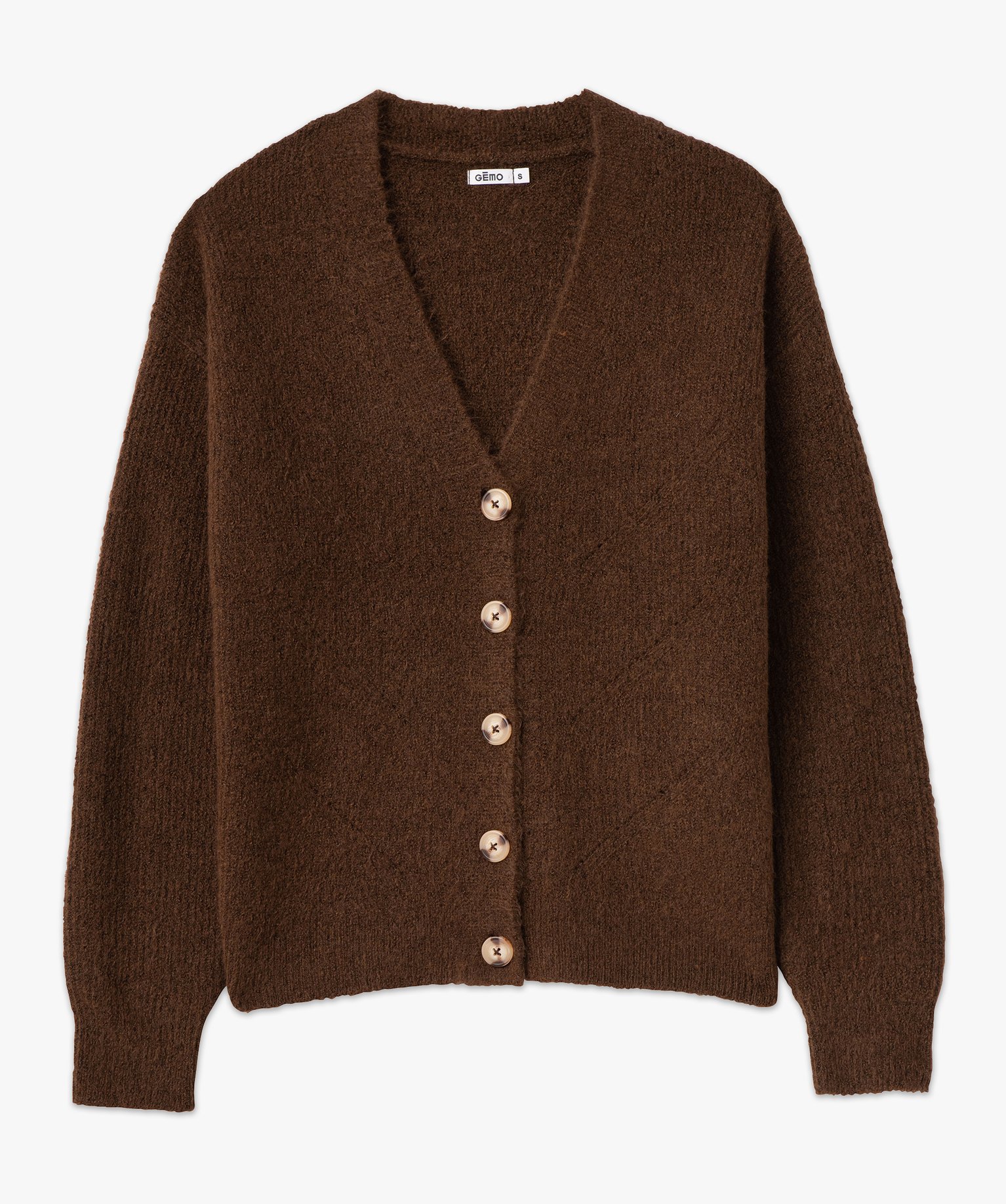 Gilet à col V en maille douillette avec gros boutons femme marron | GEMO