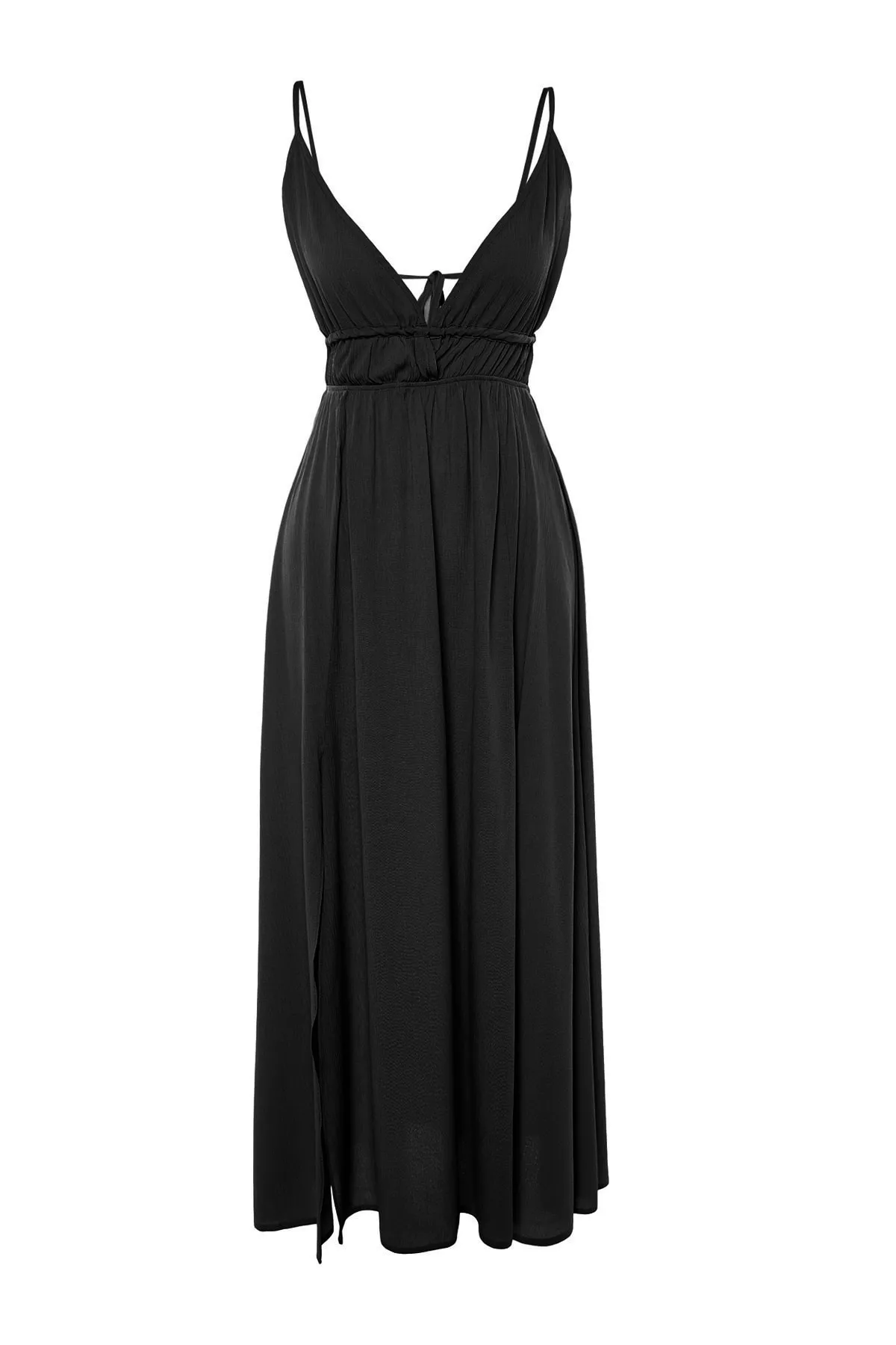 Trendyol Collection  Schwarzes, gerafftes Maxi-Strandkleid aus Webstoff TBESS23EL00063