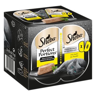48 x 85 g Sheba Varietäten Schälchen + 48 x 37,5 g Perfect Portions Huhn zum Sonderpreis!