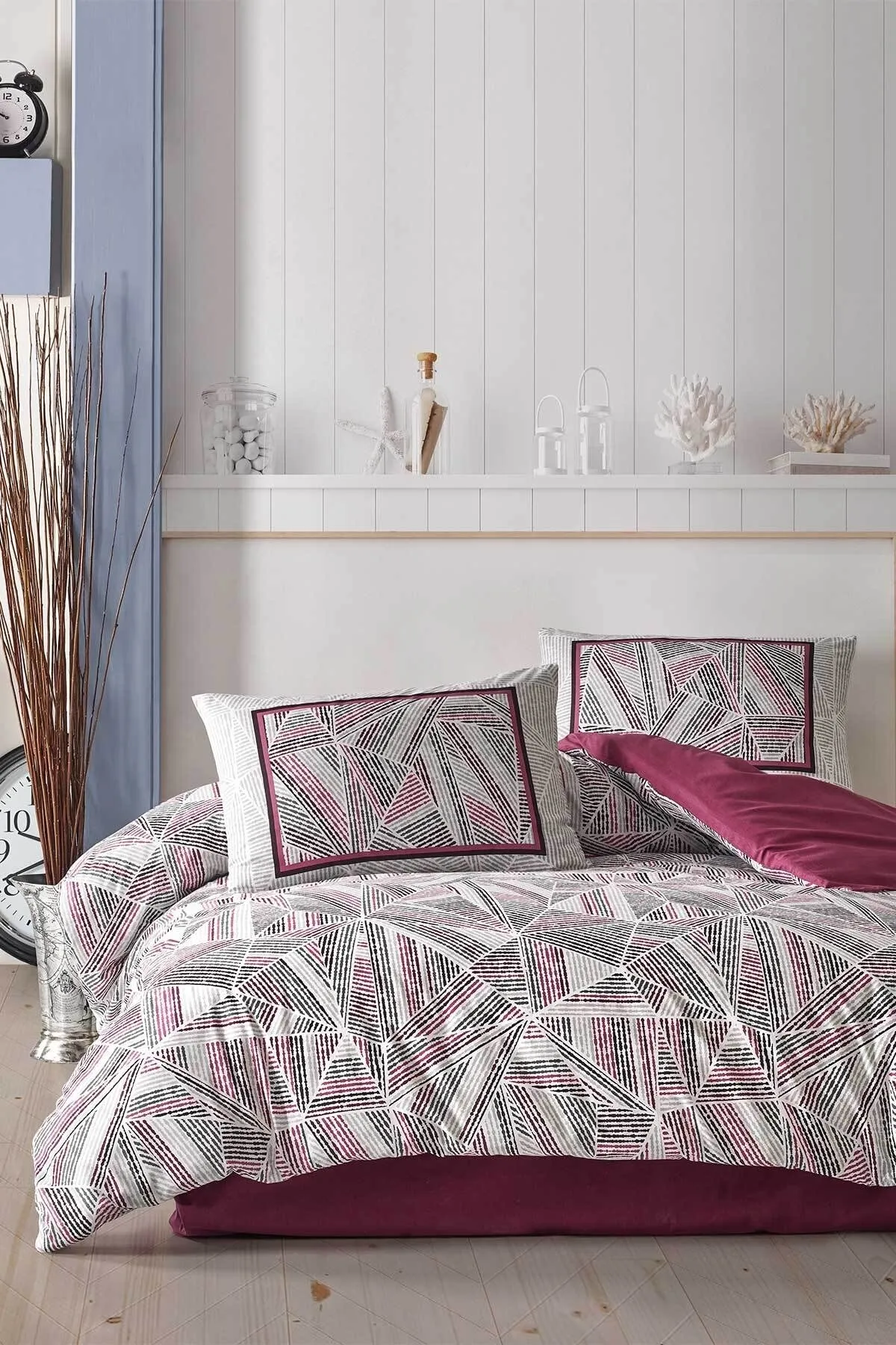 Elart  Ahenk Spannbettbezug-Set für Einzelbett, 100 % natürliche Baumwolle, Ranforce, 3-teilig, Pflaume