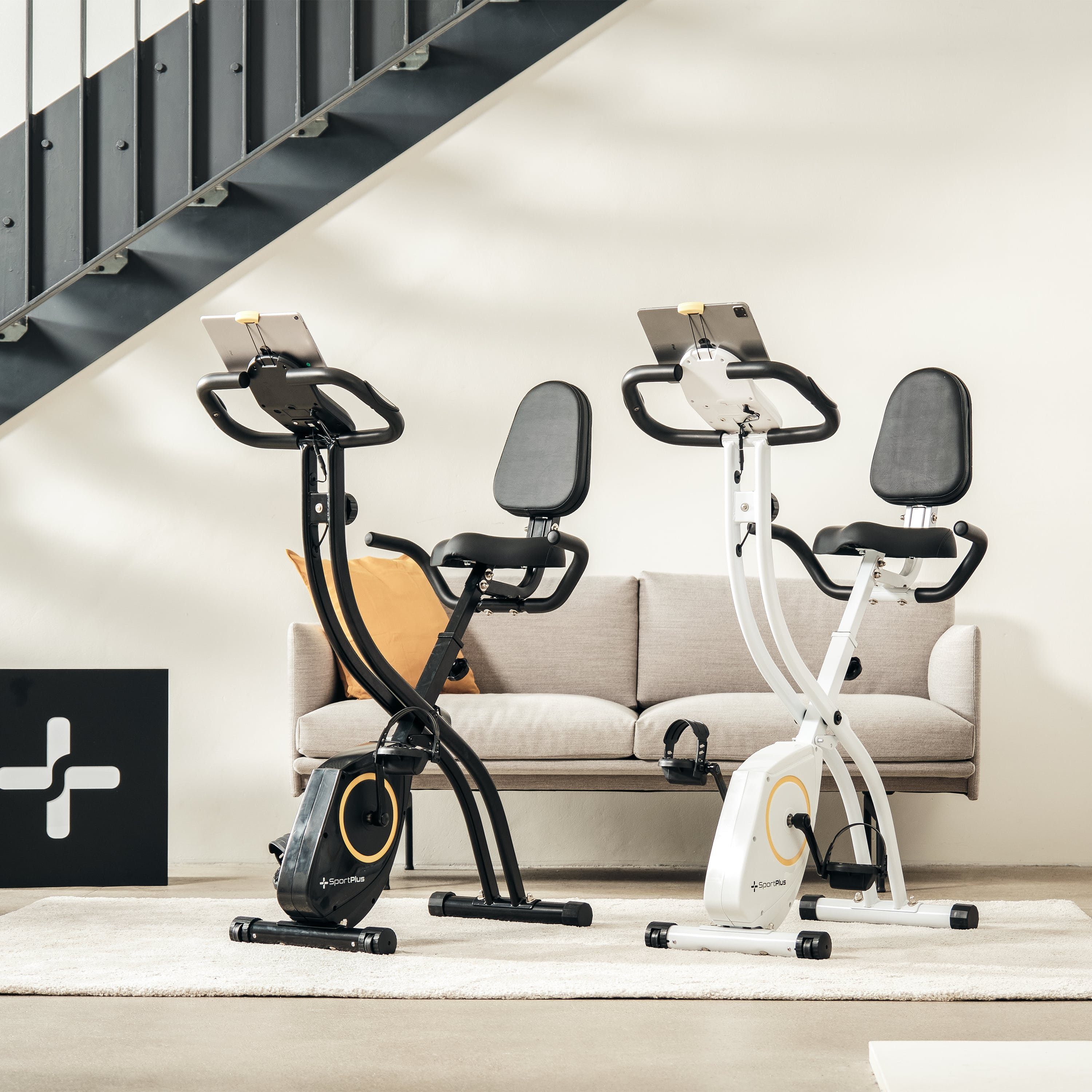 SportPlus Heimtrainer SP-HT-1300-B-iE, Heimtrainer, X-Bike, klappbar für Zuhause, Rückenlehne, 8 Stufen