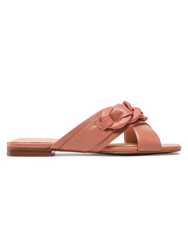 Guess Shoes Leder-Pantoletten in Lachs günstig kaufen