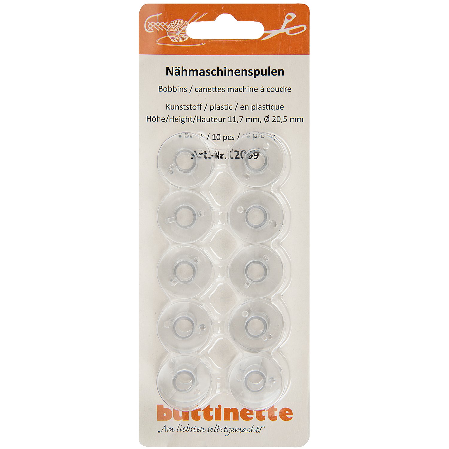 buttinette Nähmaschinenspulen für CB-Greifer, Ø 20,5 mm, Höhe: 11,7 mm
