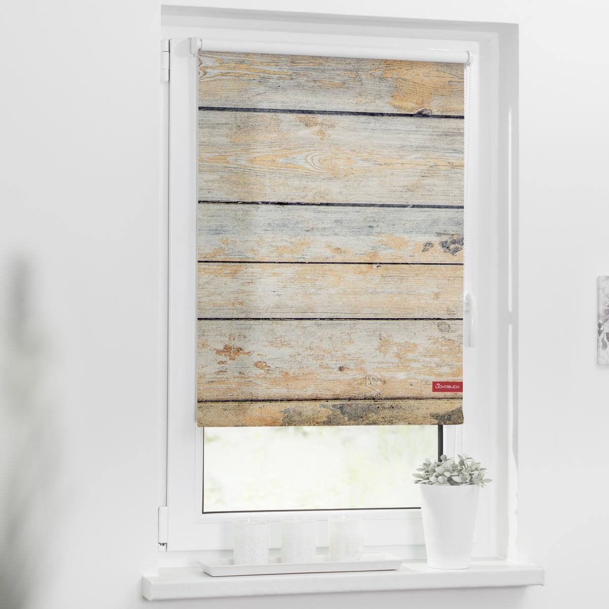Lichtblick Rollo Klemmfix, ohne Bohren, blickdicht, Bretter Shabby - Braun, 90 x 150 cm (B x L)