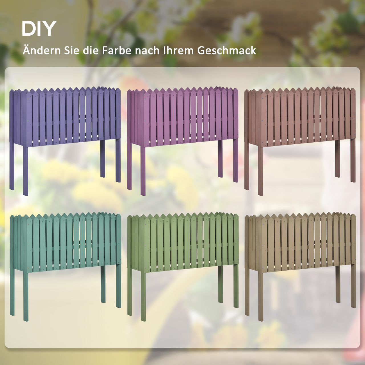 Outsunny Gartenzaun, 2-in-1 Holzzaun mit Blumentopfständer