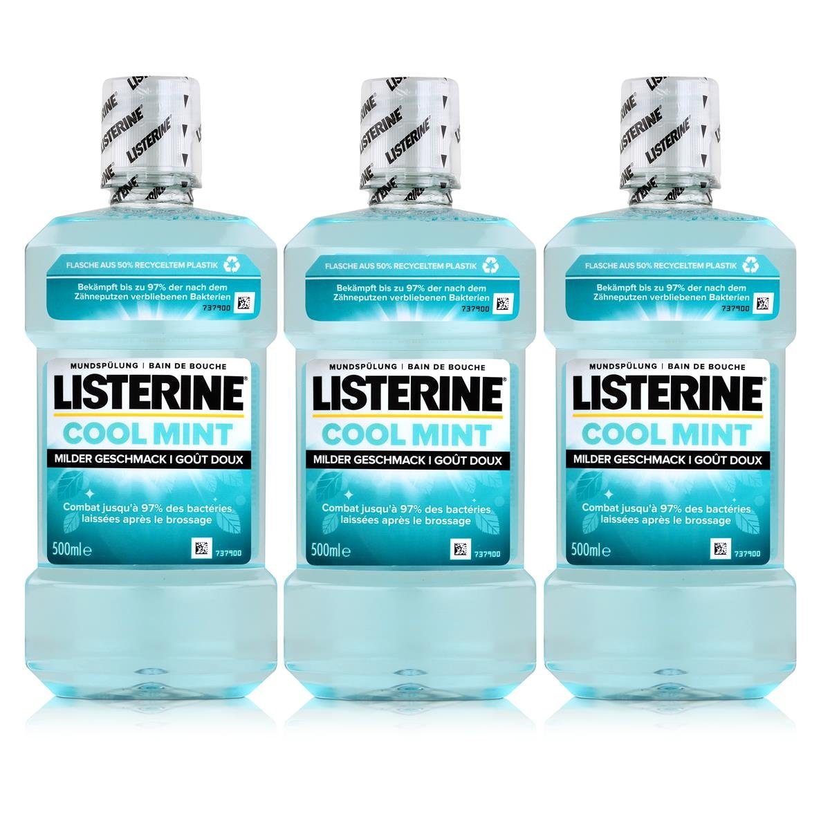 Listerine Mundspülung, Listerine Mundspülung Cool Mint 500ml - Milder Geschmack (3er Pack)