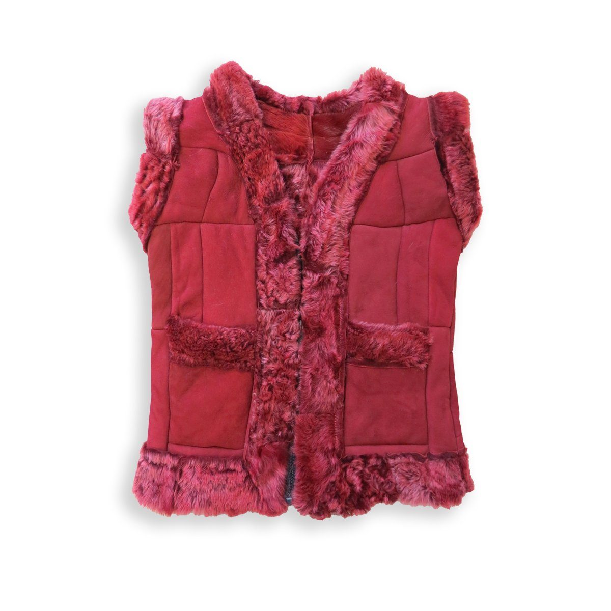 Sonia Originelli Fellweste Kinderweste Naturfell Leder Lammfell Patchwork Handarbeit Farben können abweichen