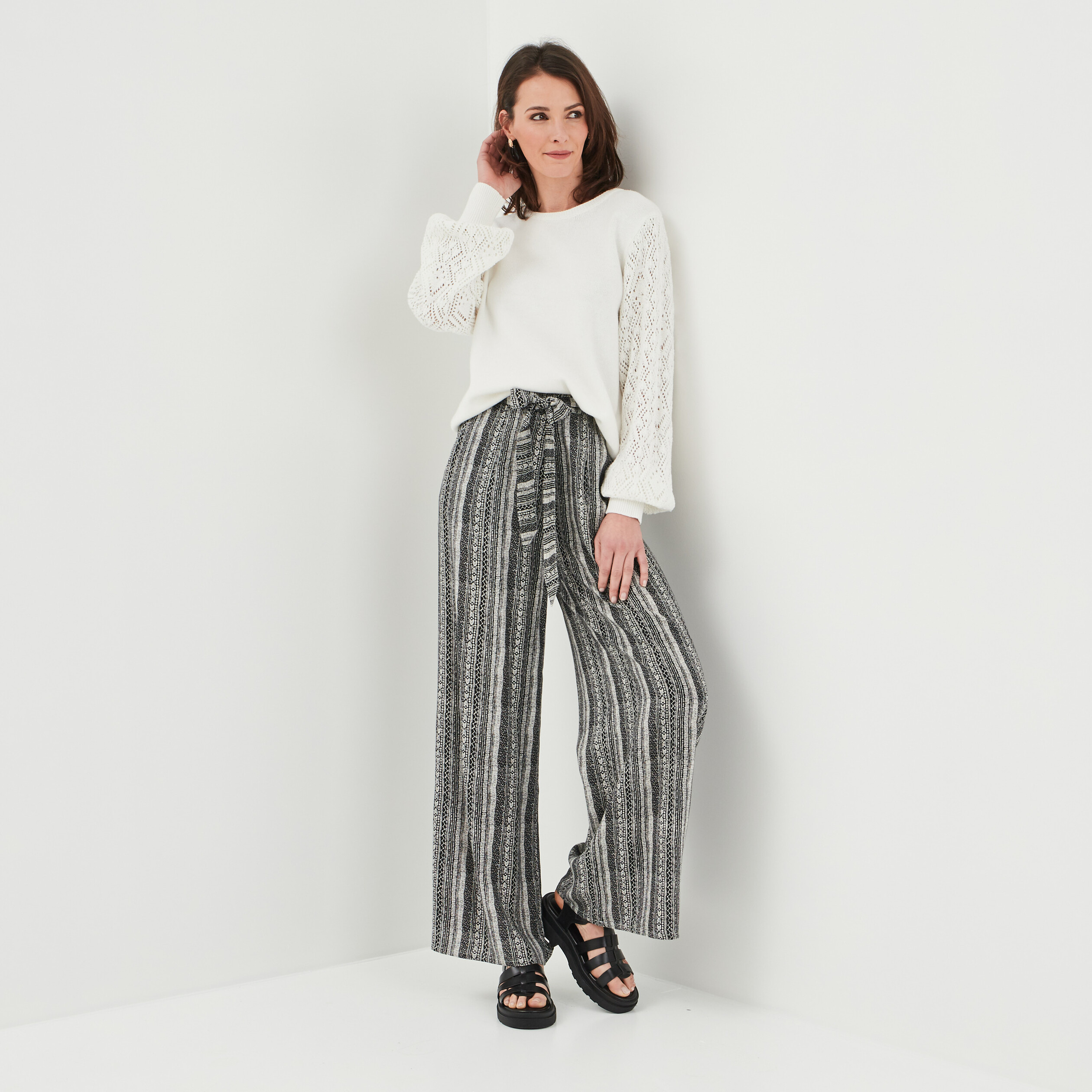 Pull manches longues en macramé Liberto ivoire femme | La Halle