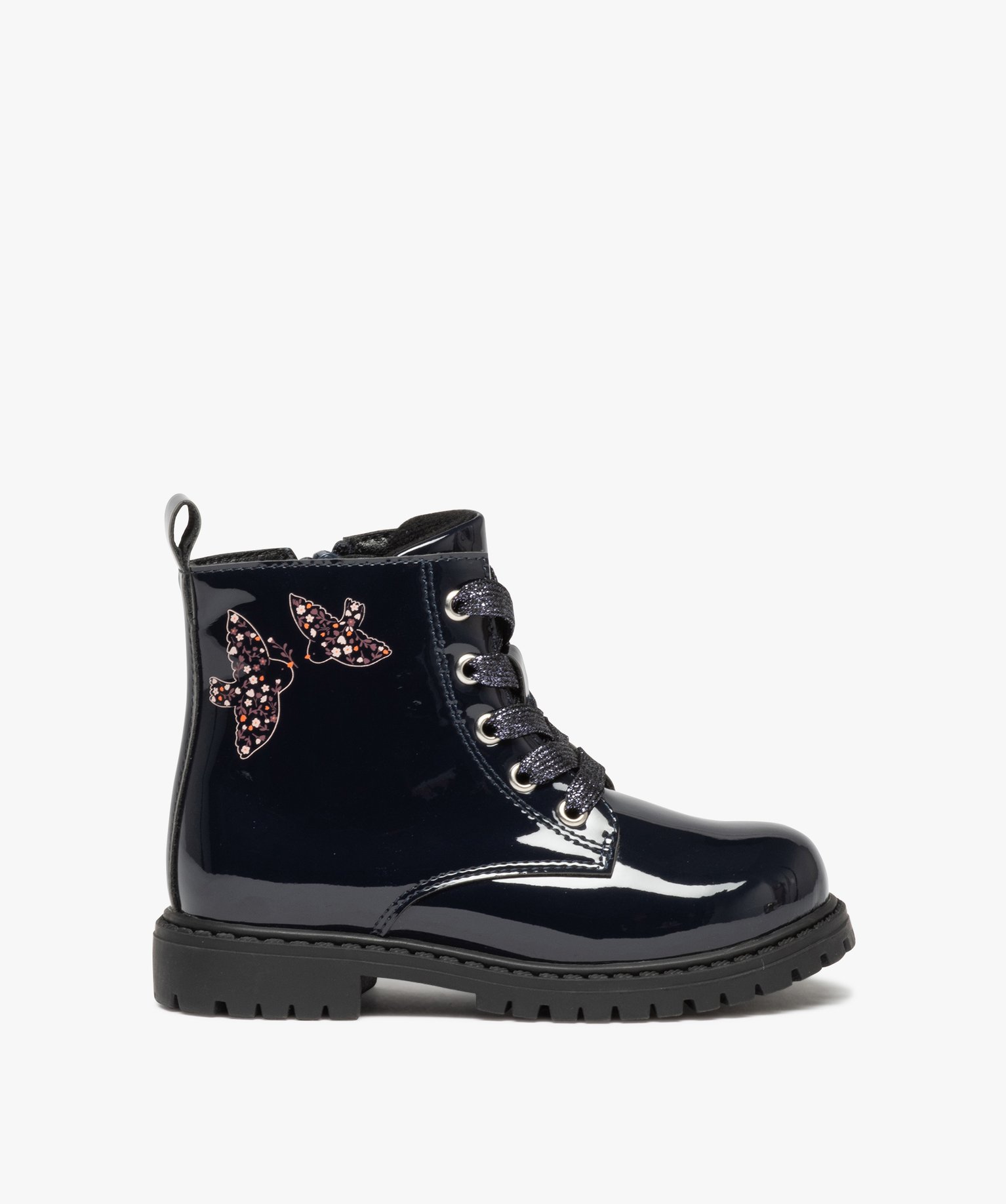 Boots vernis fille avec motifs oiseaux du 25 au 30 marine | GEMO