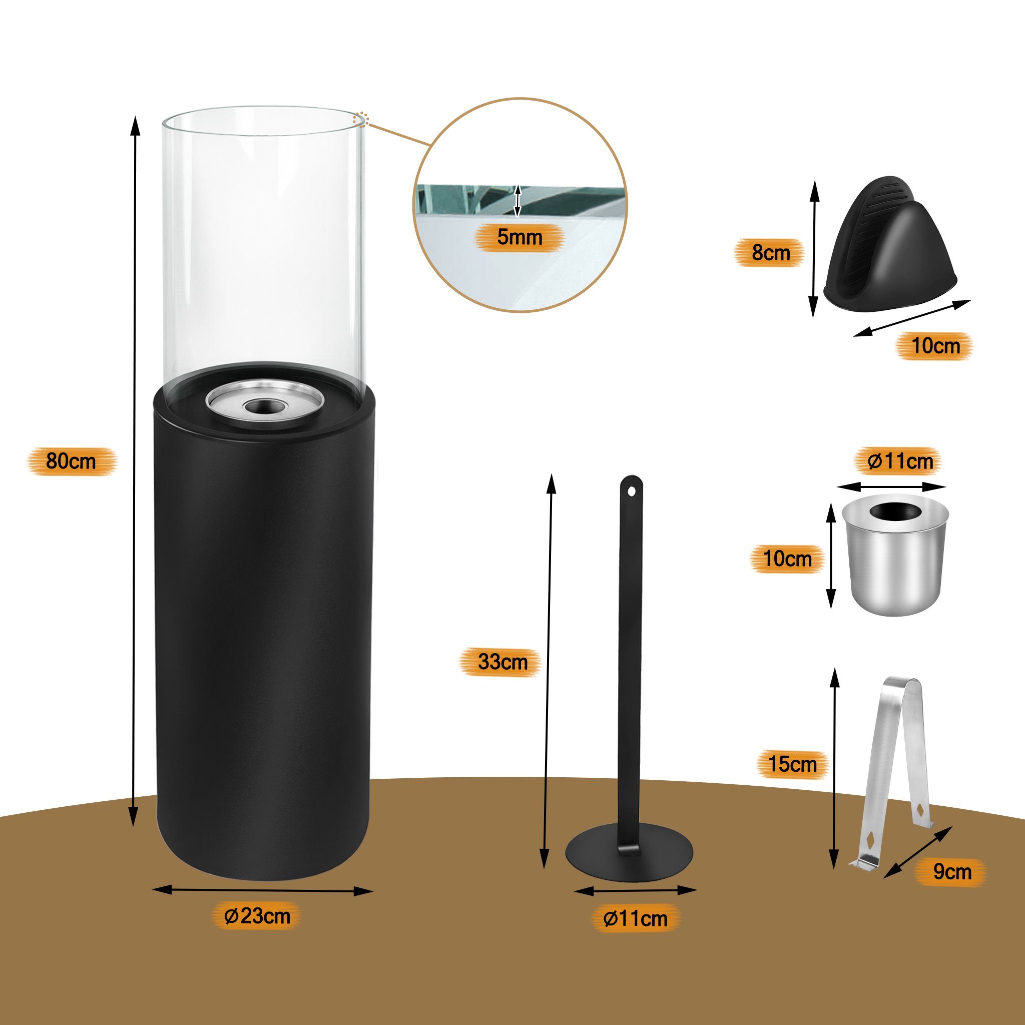 AUFUN Bioethanol Standkamin Bio Ethanol Kamin Feuersäule Kaminfeuer Zimmerkamin, (Runder / Rechteck / Quadrat, Bodenkamin, Terrassenkamin, Tischfeuer, Windlicht, Gartenfackel), Freistehender Bioethanolkamin für Indoor & Outdoor Chönes Flammenspiel