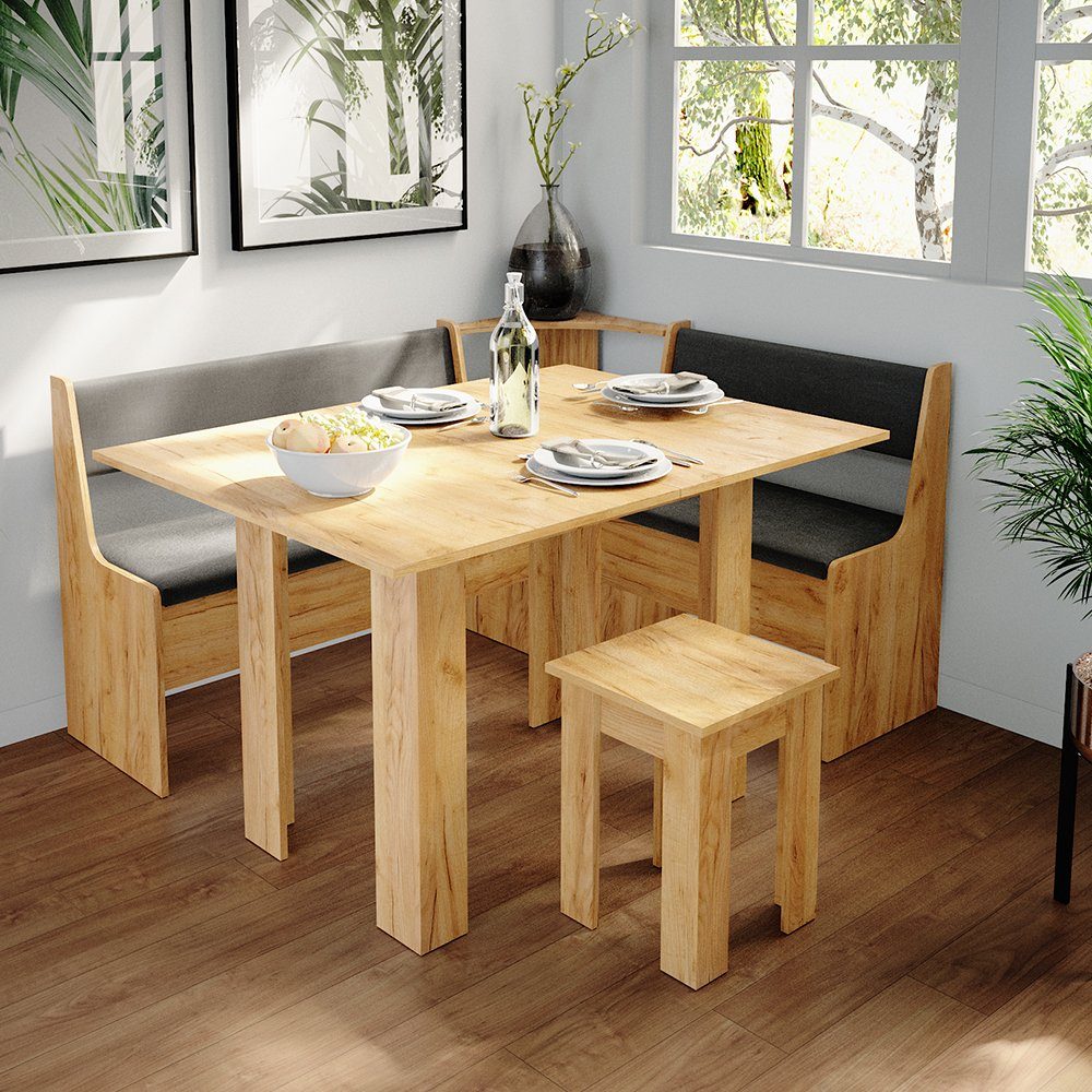 Vicco Sitzgruppe Eckbankgruppe Esszimmergruppe ROMAN Sandeiche Goldkraft, (Set, 5-tlg., 5-er Set), bequeme Polsterung