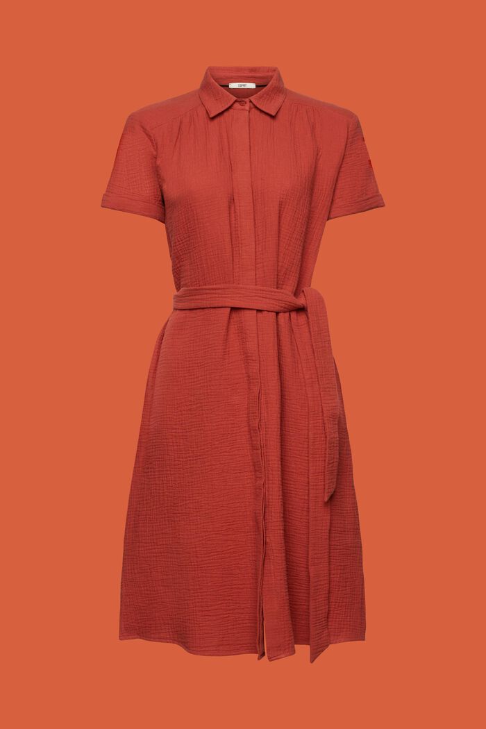 Hemdblusenkleid mit Bindegürtel, 100 % Baumwolle