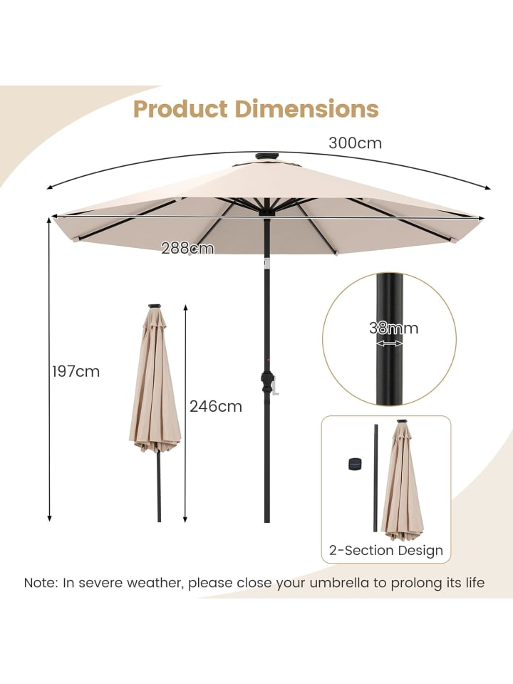 COSTWAY Sonnenschirm 300 cm mit LED in Beige günstig kaufen onesize