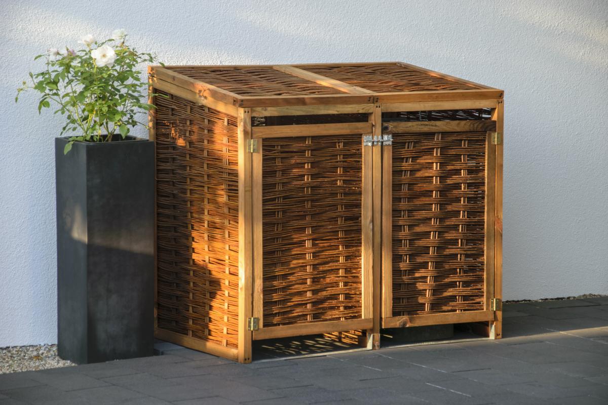 dobar Wetterfeste Doppel-Mülltonnen-Box aus Holz 120L