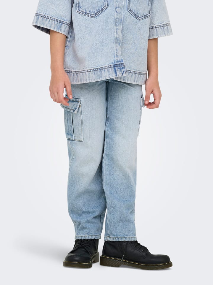 KIDS ONLY Cargo-Jeans KOGHARMONY WIDE CARGO CARROT in light blue denim günstig kaufen