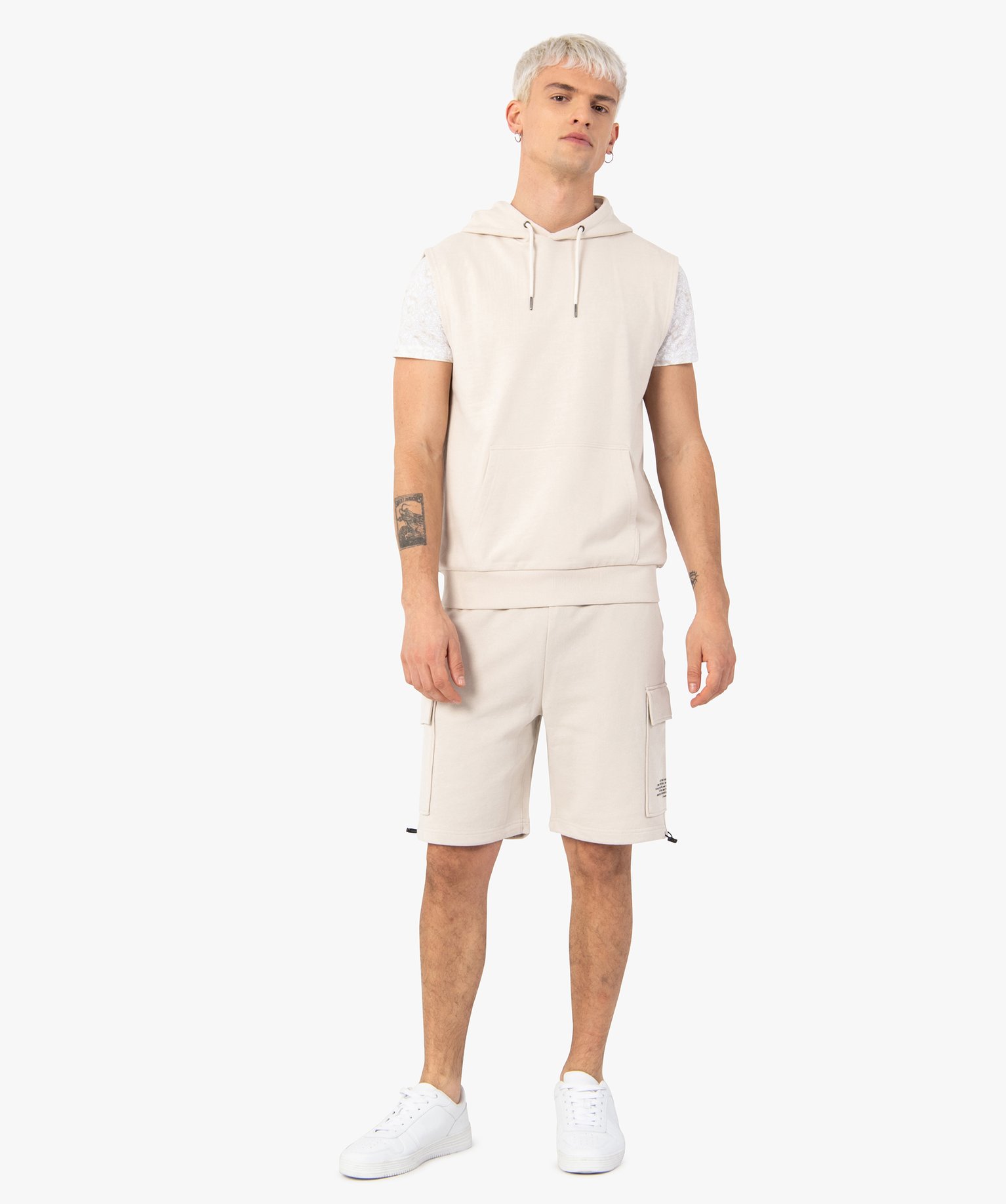 Bermuda homme en maille avec bas de jambes ajustables beige | GEMO