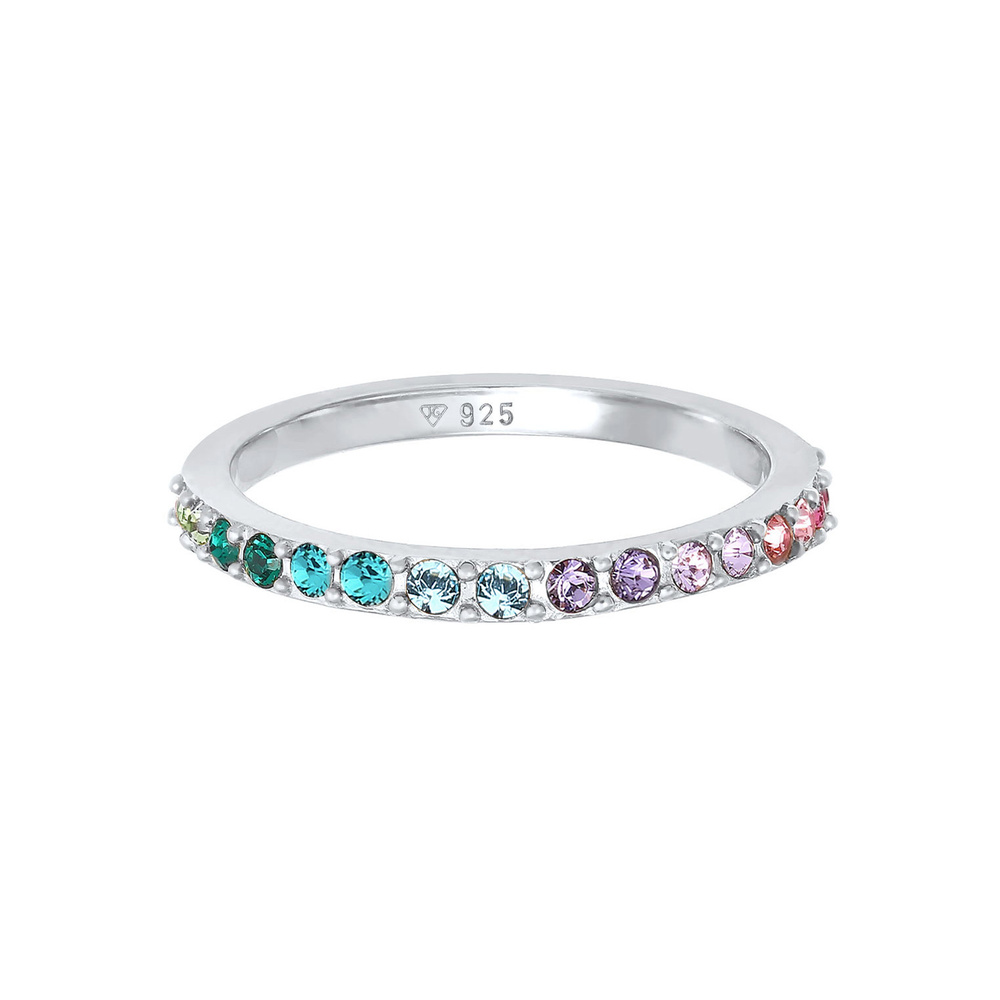 Elli Elli Bague Femmes Bande Arc-en-ciel Multicolore Élégant Tendance avec Cristaux en Bague