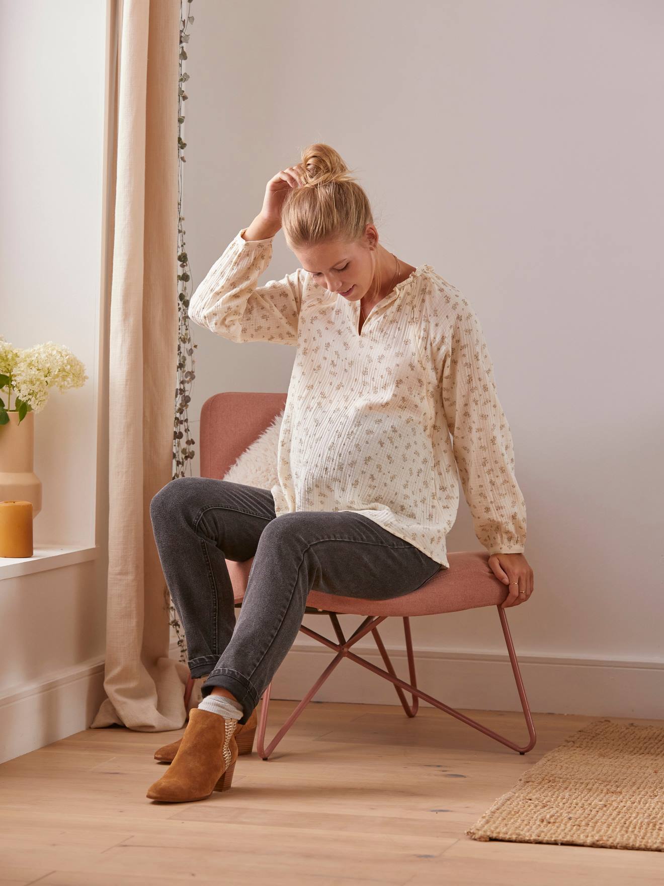 Vertbaudet Umstands-Jeans mit Stretch-Einsatz, Mom-Fit - grau