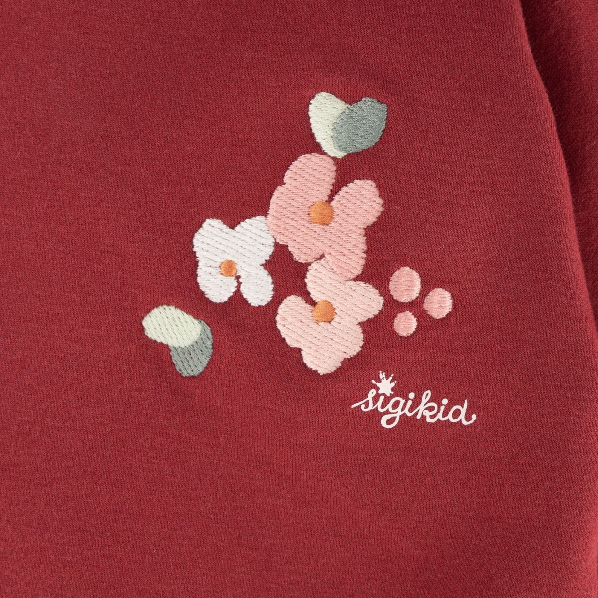 Kinder Sweatkleid mit Kapuze und Stickmotiv Blumen, dunk