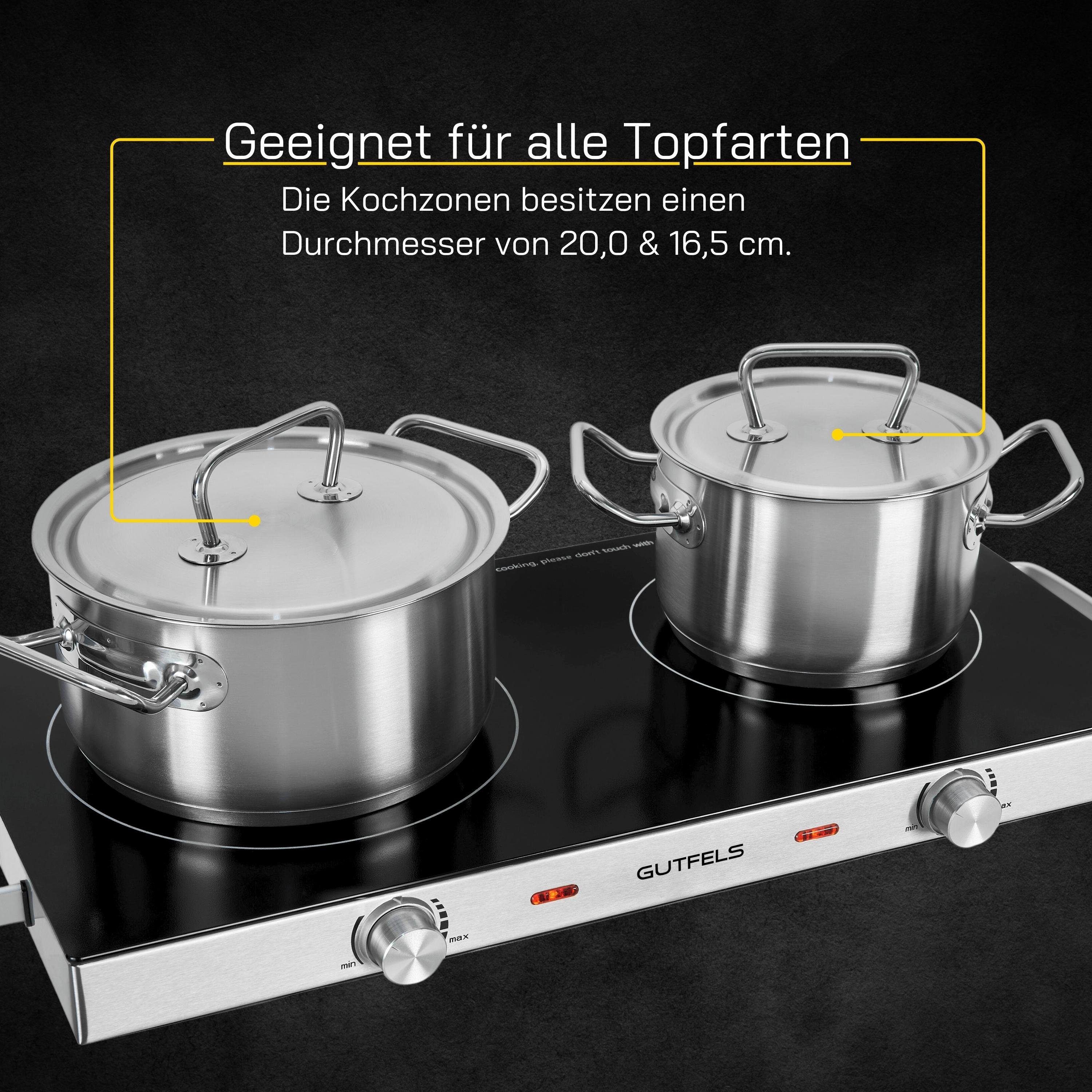 Gutfels Doppelkochplatte COOK 4010, 2 Kochfelder aus Glaskeramik, 2800 W, Temperaturregelung