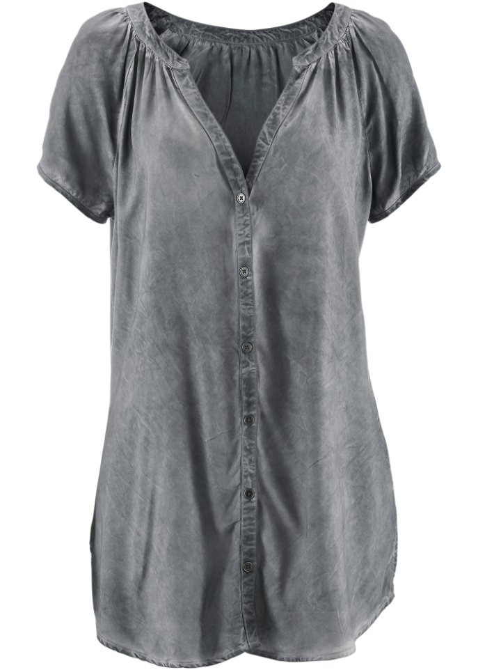 Cold-dyed-Bluse aus Bio-Baumwolle, Kurzarm