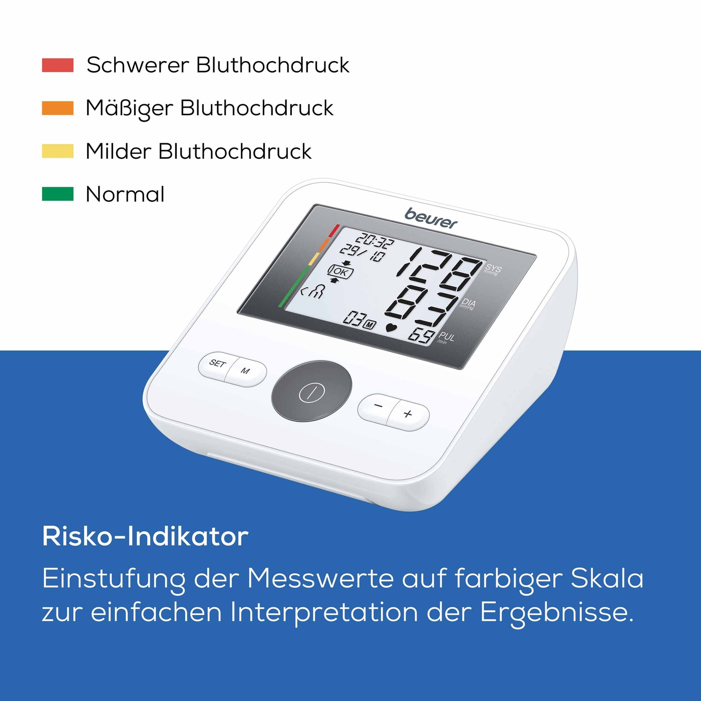 Beurer Oberarm-Blutdruck-messgerät BM 27-Oberarm-Blutdruckmessgerät mit Risiko-Indikator & Blutdruckpass