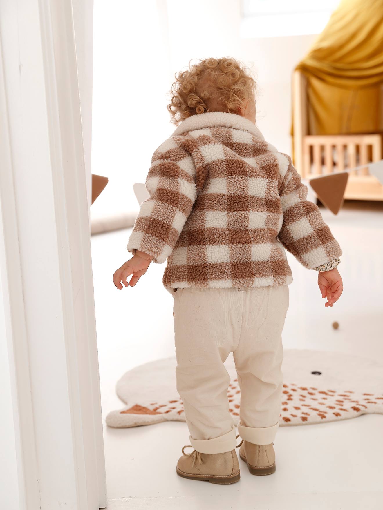 Vertbaudet Baby Felljacke mit Recycling-Polyester - beige kariert