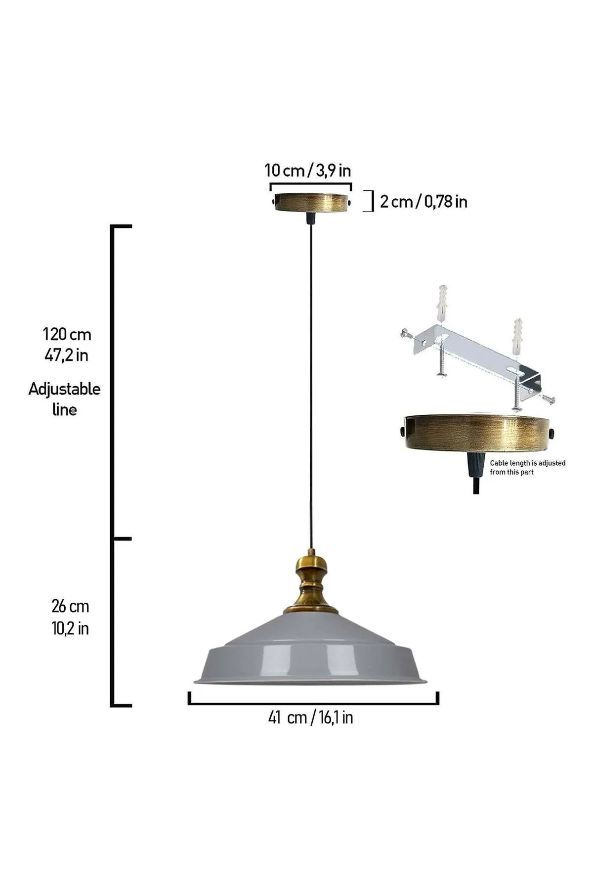 Bamyum  Pendelleuchte Asletl-Knob, Metall, 41 cm, Grau Lampe