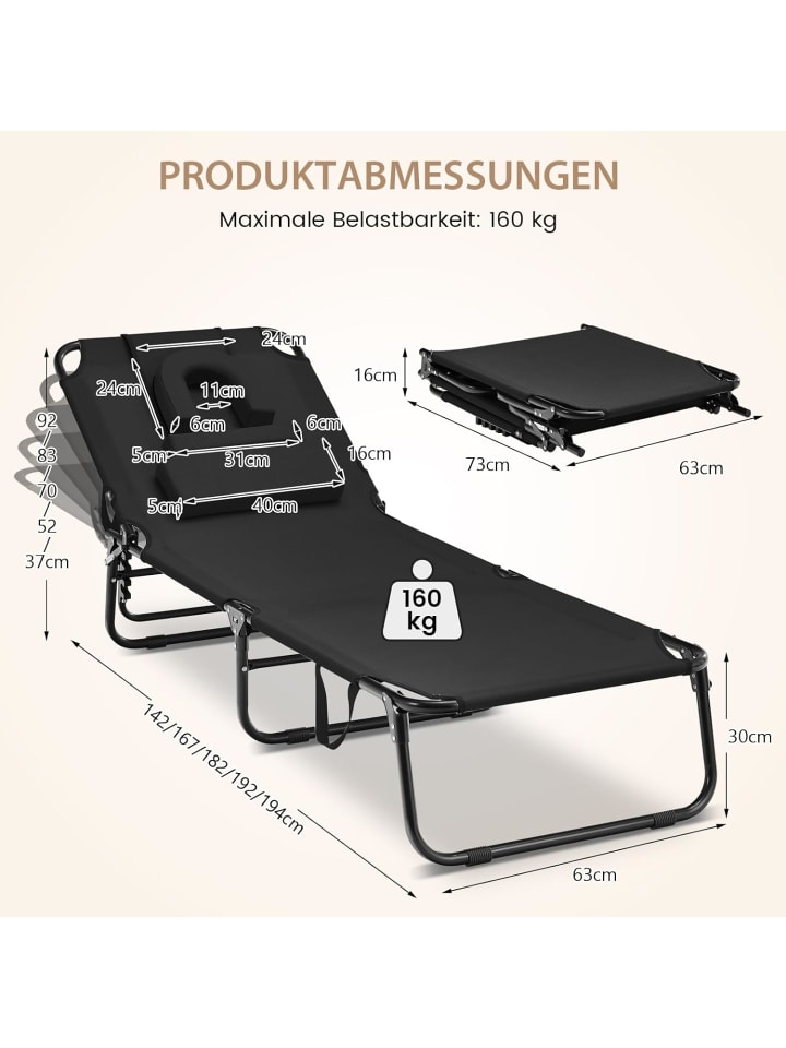 COSTWAY Sonnenliege mit Gesichtsöffnung in Schwarz günstig kaufen onesize